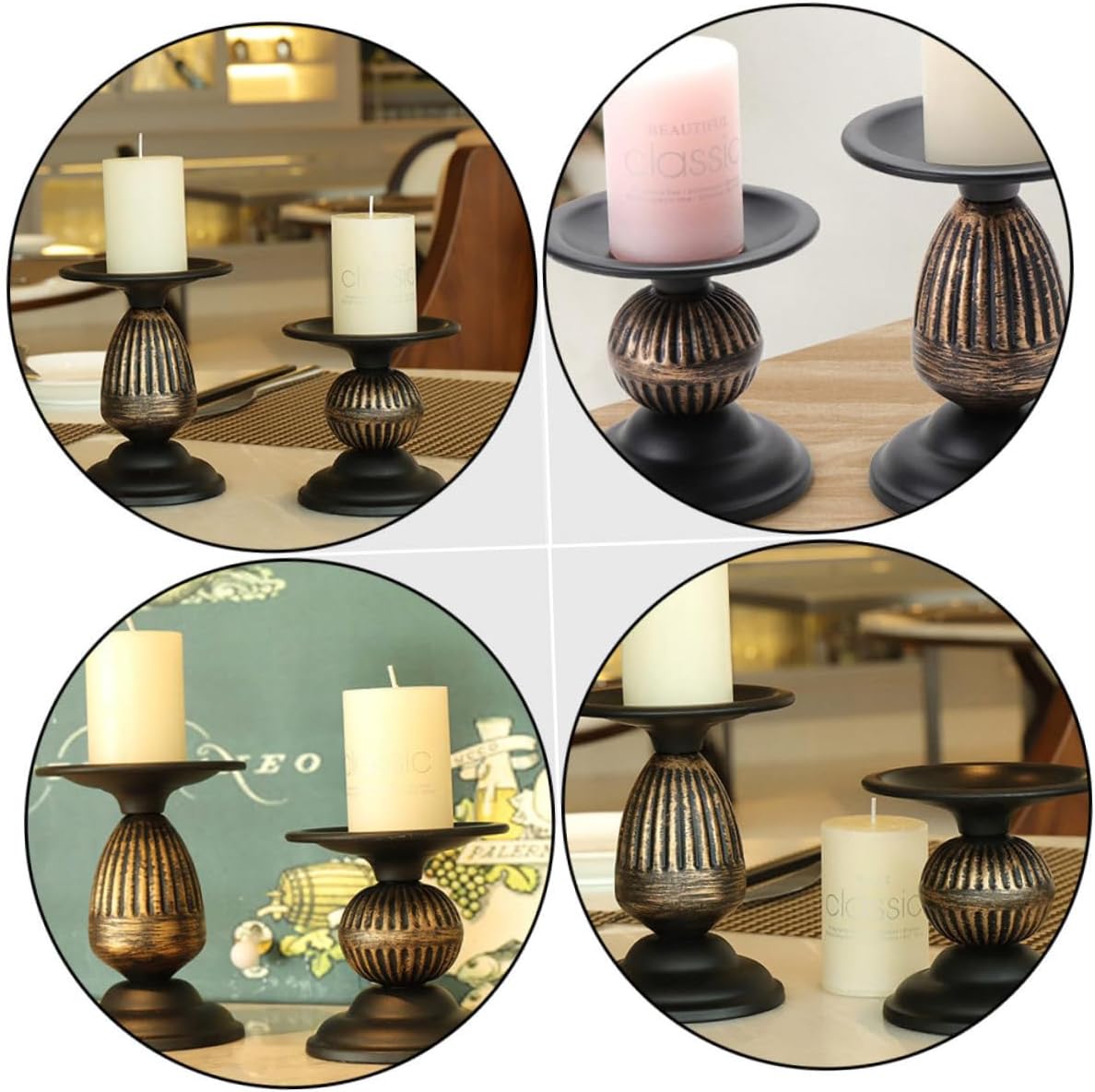 2pcs Black Metal Candle Holder Set Vintage Rustic Tealight Candle Shelf for Home Dining Table Decor