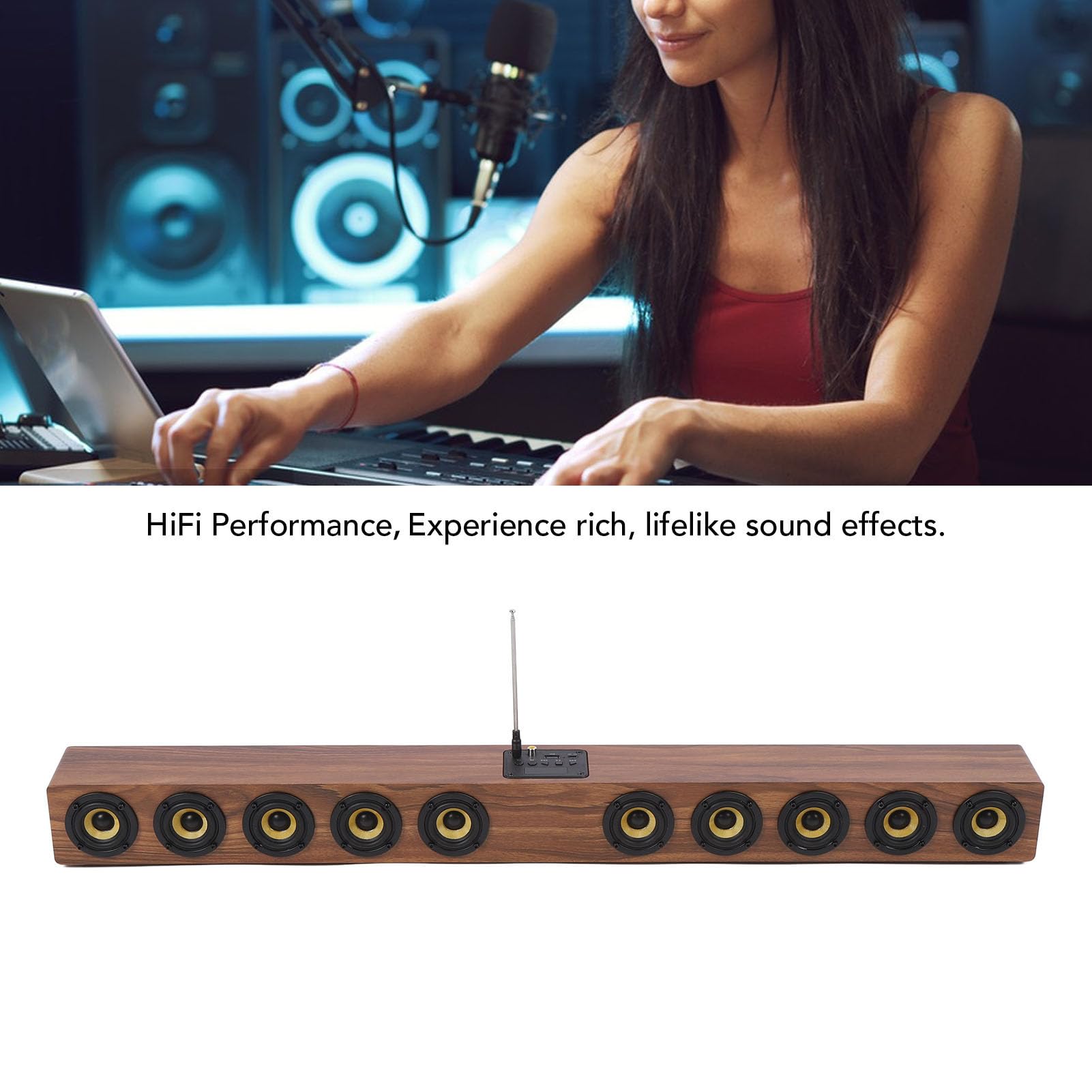 Barre de Son sans Fil, Son Surround HiFi 360°, Haut-parleurs D'ordinateur en Bois avec Bluetooth 5.3, Connexion USB AUX, 50 W, 88 Cm, Barre de Son Home Cinéma pour Téléviseur, PC