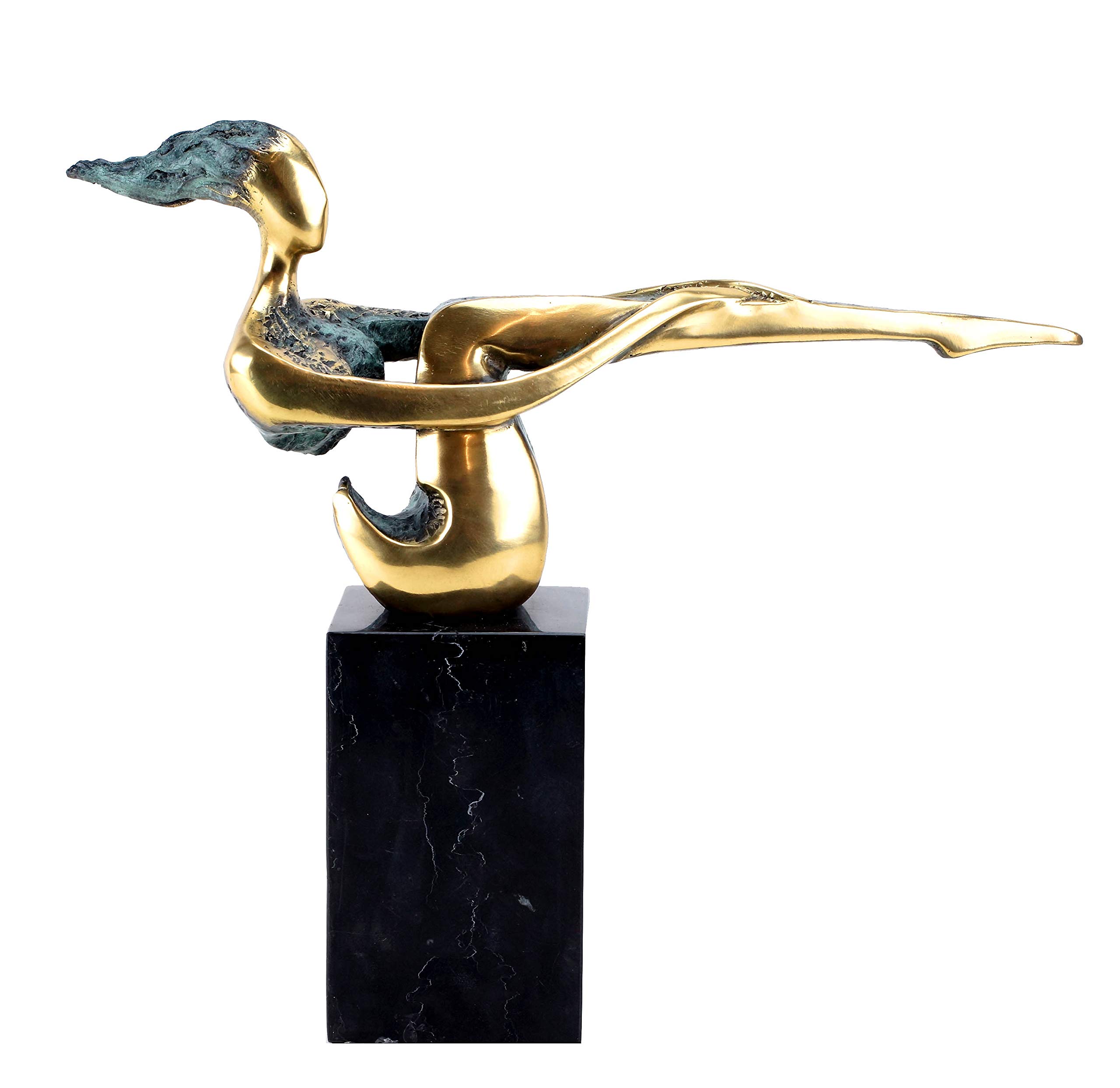 Kunst & Ambiente - Modern Art - The Sitting One - Moderne Bronzefigur - signiert Nick - Bronzeskulptur auf Mamorsockel - Höhe: 30 cm - Gold - grüne Patina - abstrakte Plastik