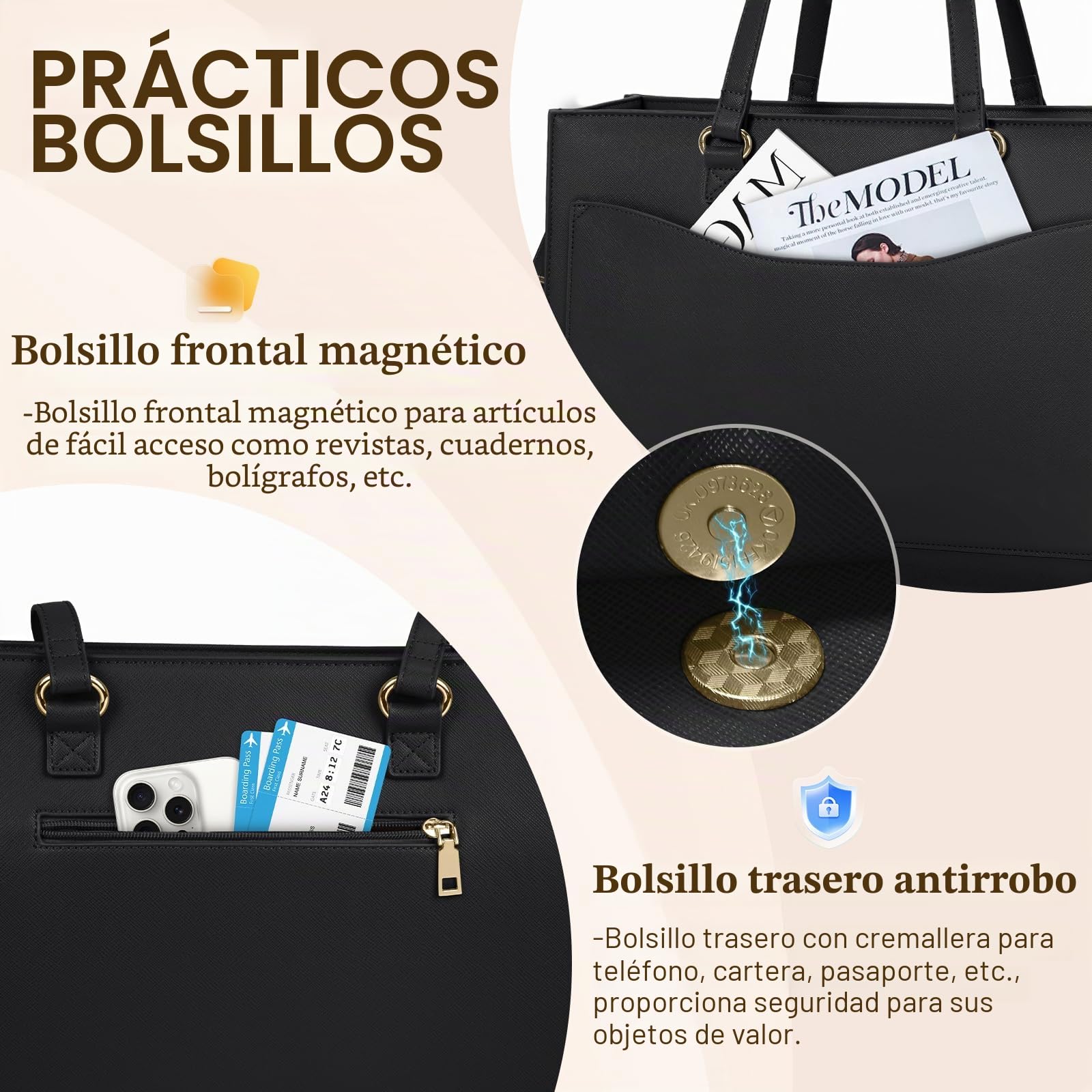 RAINSMORE Bolso Mujer Grande con Clutch Bolsos Universidad Bolso Ordenador Portatil 15.6 Pulgadas Bolsa Trabajo Bolsos Shopper Impermeable