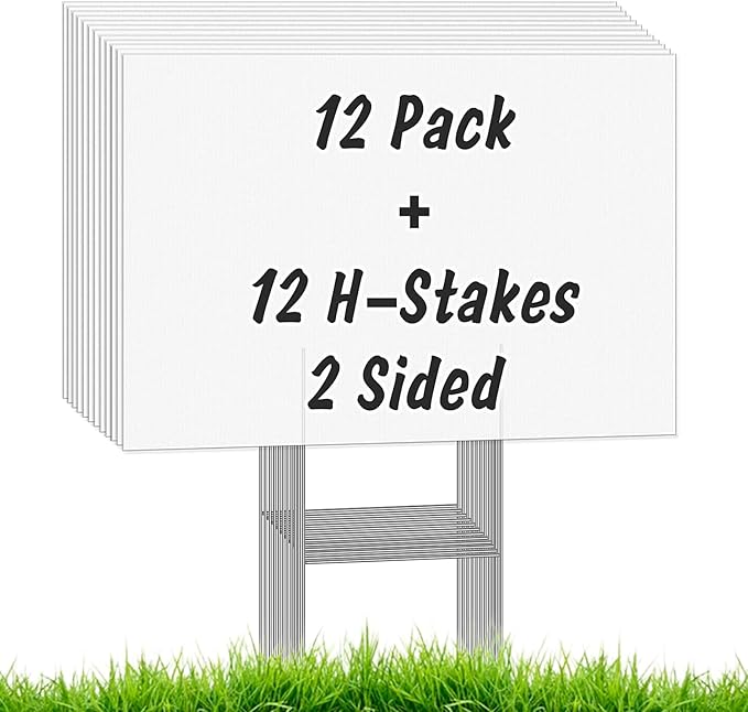Amazon.com: 12Pcs Blank Yard Signs with Stakes, IKAYAS 17X12inch White ...