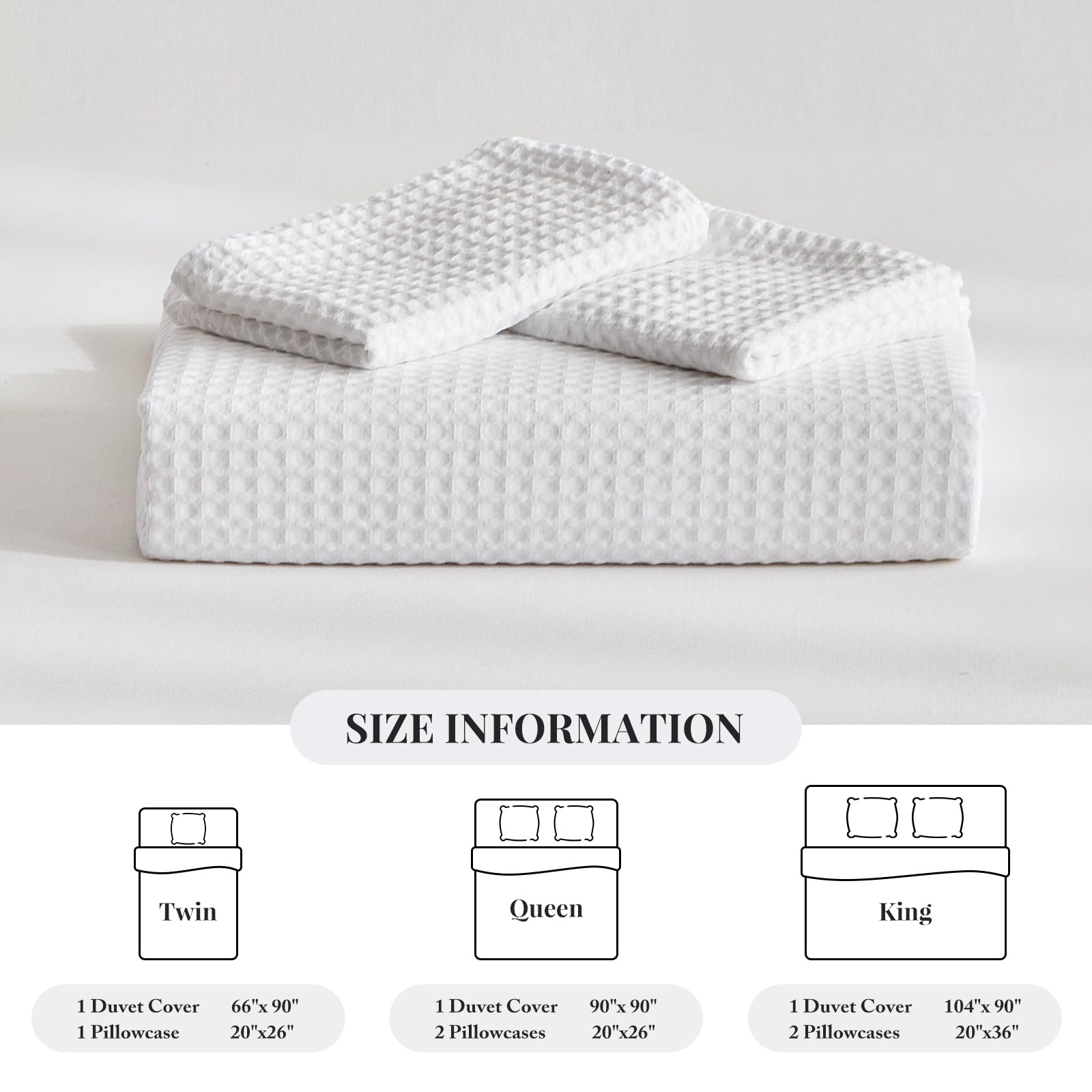 WARMDERN Juego de funda de edredón de microfibra blanca con tejido gofre, tamaño King, funda de edredón suave y transpirable, juego de ropa de cama de 3 piezas con textura para todas las estaciones