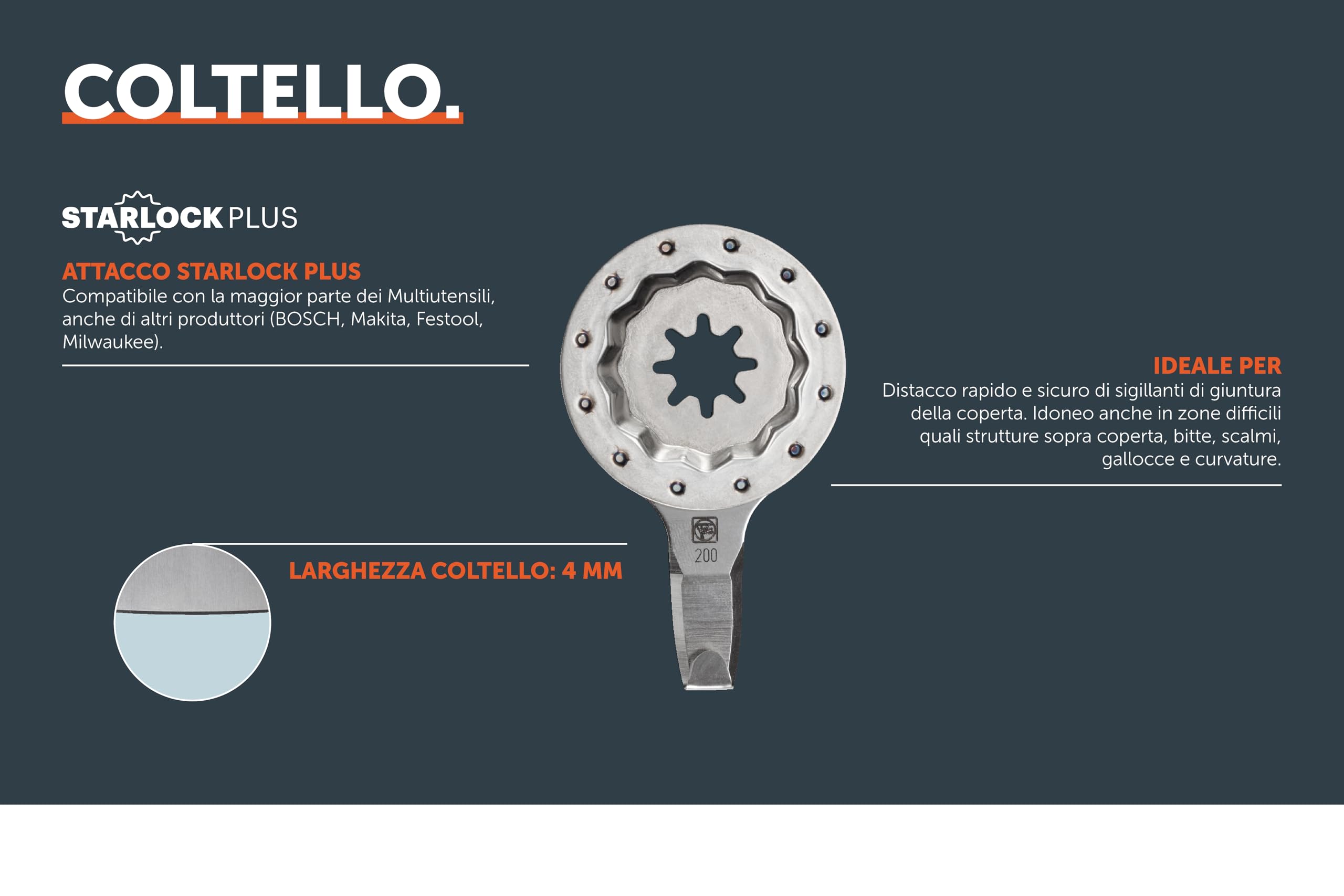 FEIN | Coltello Teakdeck4, Larghezza 4 mm, Attacco StarlockPlus, Coltello per distacco rapido di sigillanti di giuntura delle imbarcazioni , Idoneo a Lavorazioni su zone difficili, 100% Qualità