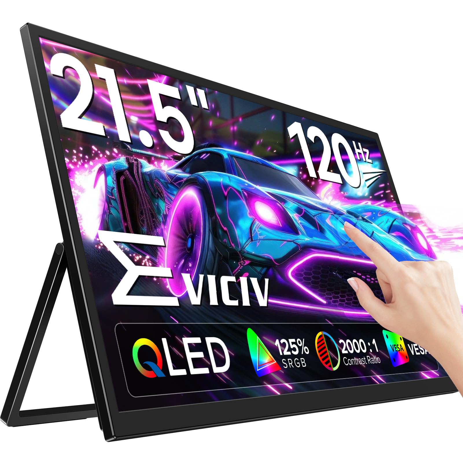 EVICIV Portable Monitor Touchscreen 21,5 Zoll 120Hz QLED GroBer Tragbarer Bildschirm FHD 1080P 125% sRGB 2000:1 IPS Gaming Display USB C HDMI mit VESA & Ständer für Laptop PC Handy PS-4/5 Xbo
