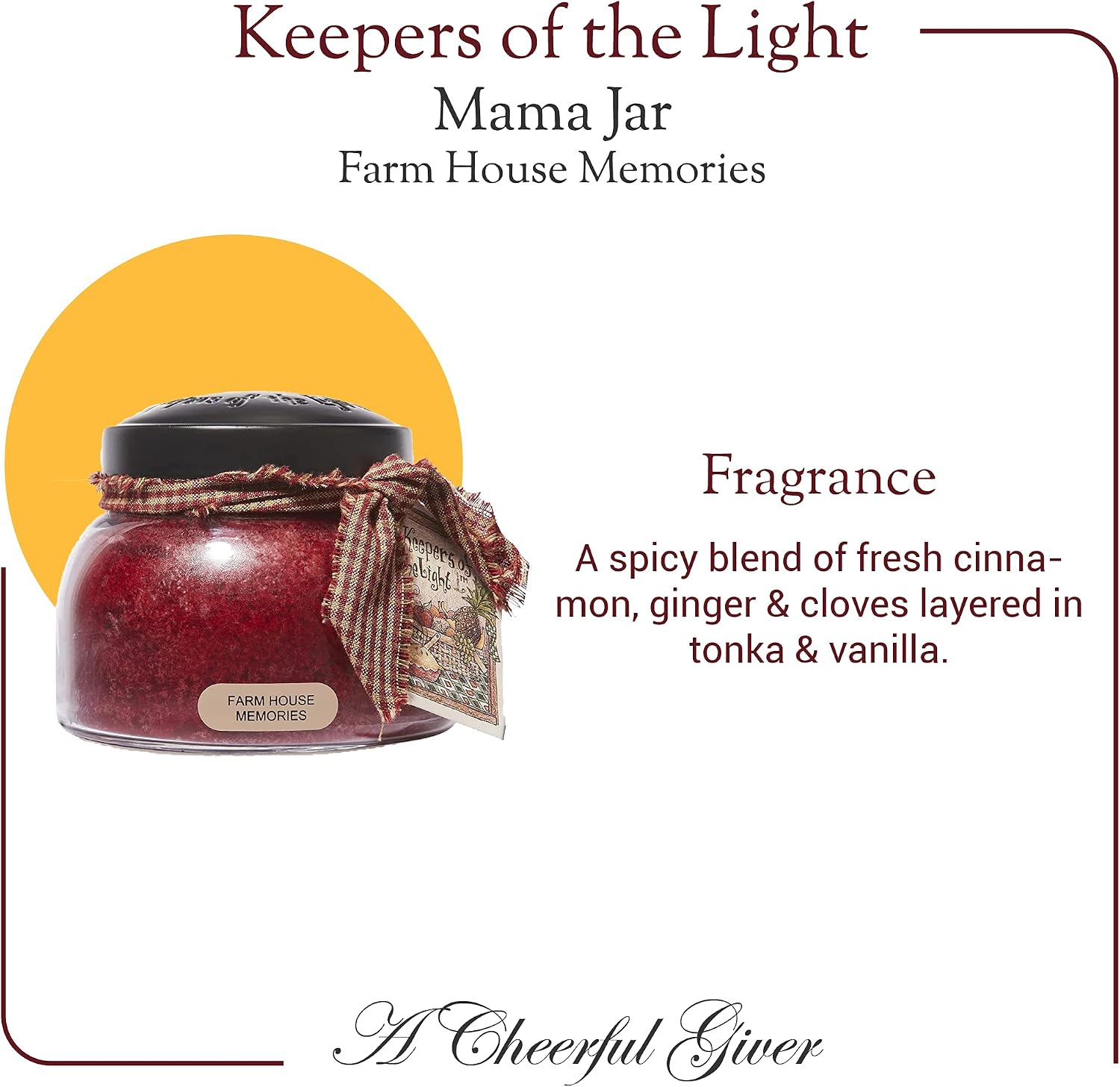 A Cheerful Giver, Farm House Memories, 22oz Mama Scented Candle Jar, Keepers of the Light, 125 Hours of Burn Time - Image 5