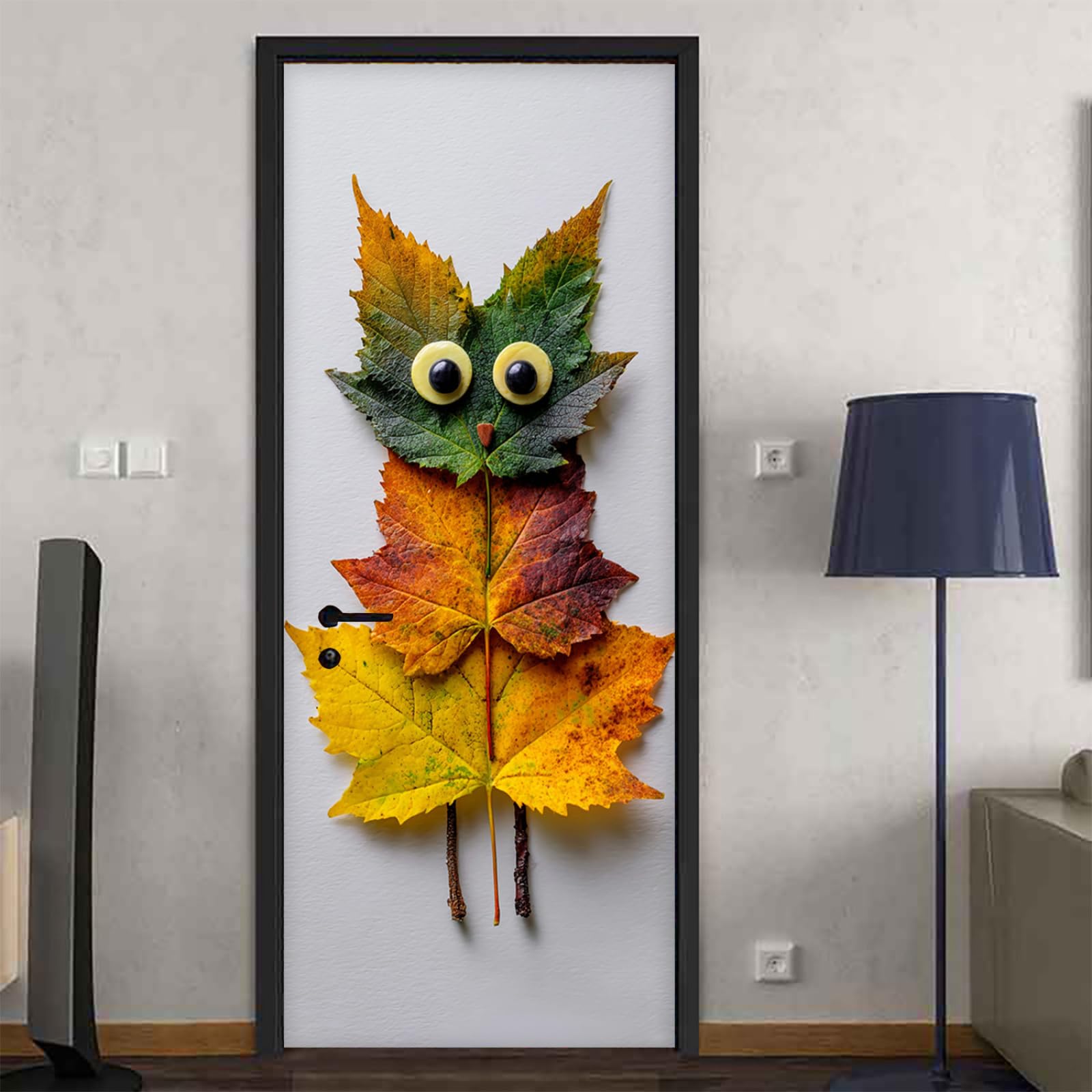 Papier peint auto-adhésif pour porte et placard motif animaux forêt style automne