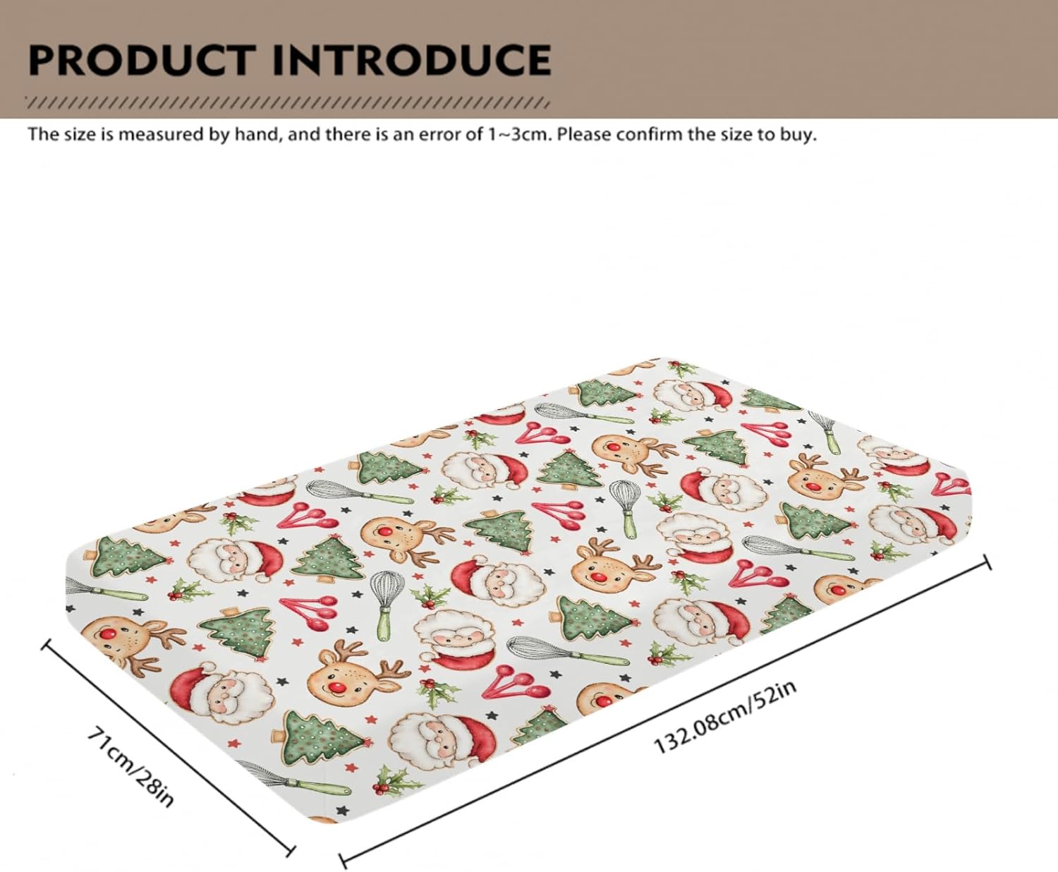 Vintage Christmas Santa Reindeer Pine Trees Baby Crib Sheet for Boys & Girls 52x28x9 in Christmas Treats Fir Holly Stars Baby Sheet for Standard Crib and Toddler Holiday Baking Bed Mattress