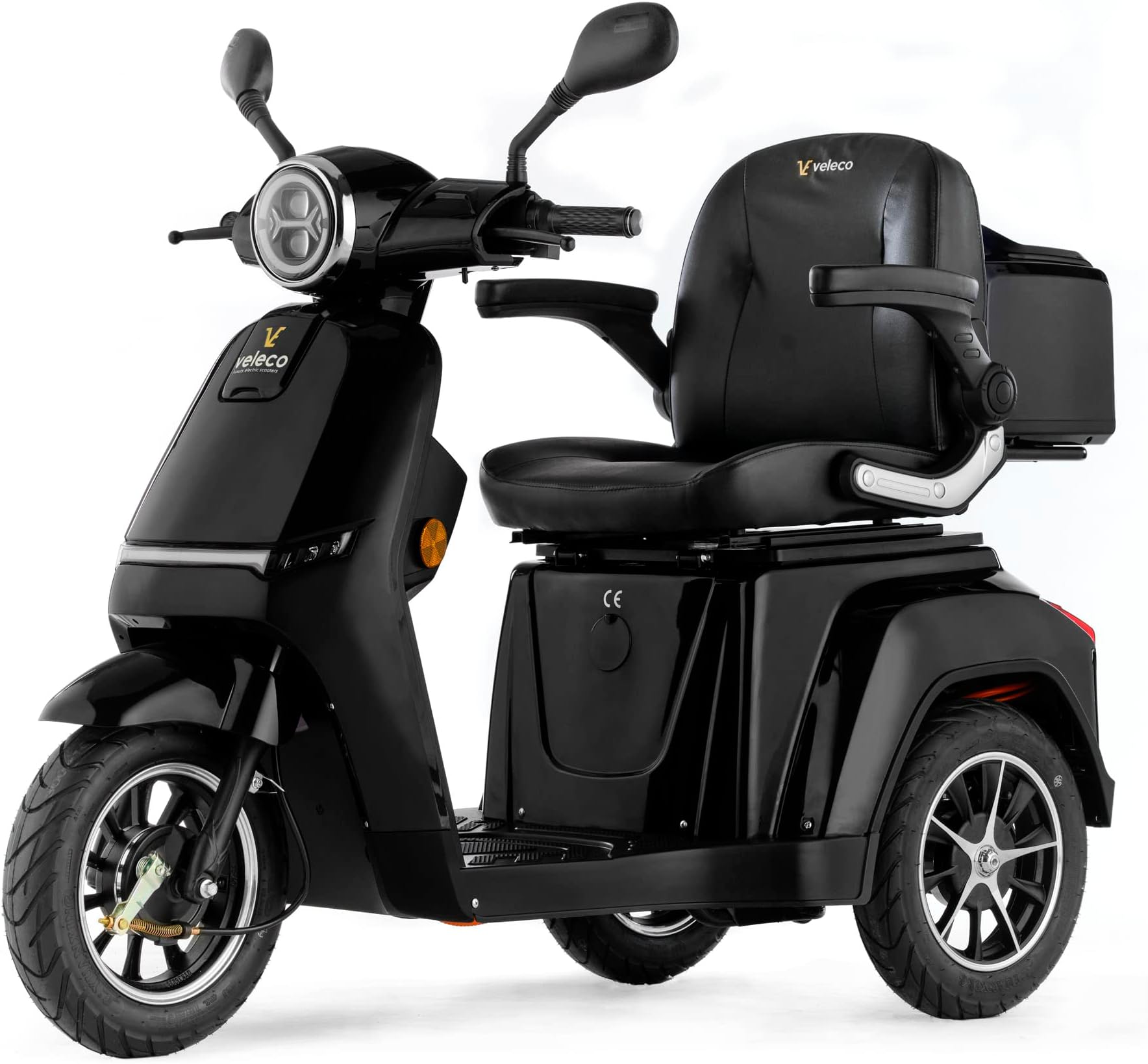 VELECO TURRIS - 3 Wheeled Mobility Vehicle Device - Fully Assembled and Ready to use - Full LED Lights - High Contrast Display - Alarm System (Black)
