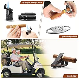 Flauno Travel Cigar Humidor Case - Portable Humidor Kit with Lighter (Without Gas), Cutter, Holder, Humidifier & Dropper, Waterproof, Crushproof, Airtight Seal (Holds up to 5 Cigars)