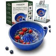 The Original Artisan Swirling Berry Bowls with Holes Ceramic Hand Thrown Functional Art Self Washer Spinning Vortex Berry Washing Bowls Fruit Basket Automatic Quick Rotating Cleaning with Drain Holes