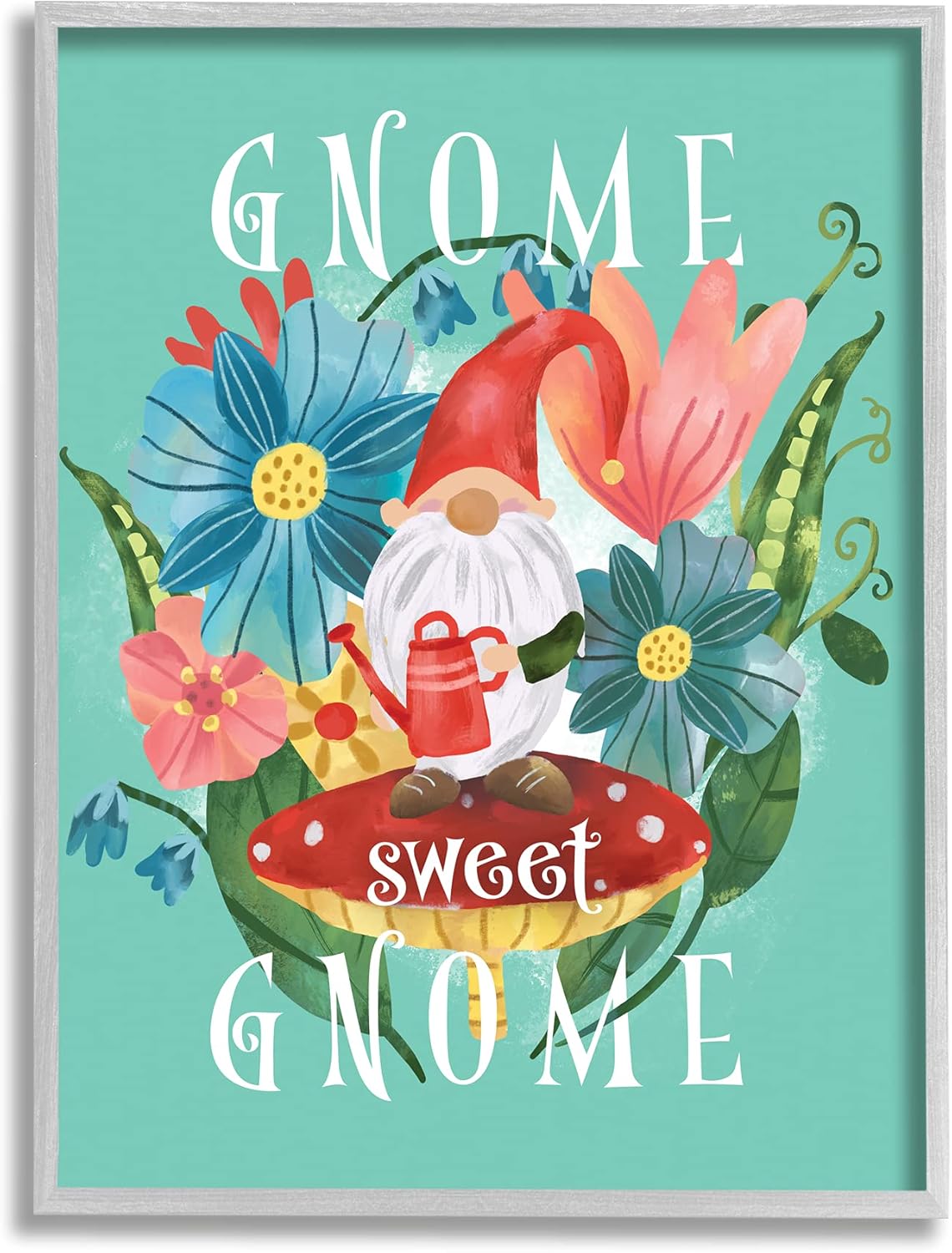 Stupell Industries Gnome Sweet Gnome Phrase Spring Floral Mushroom Garden