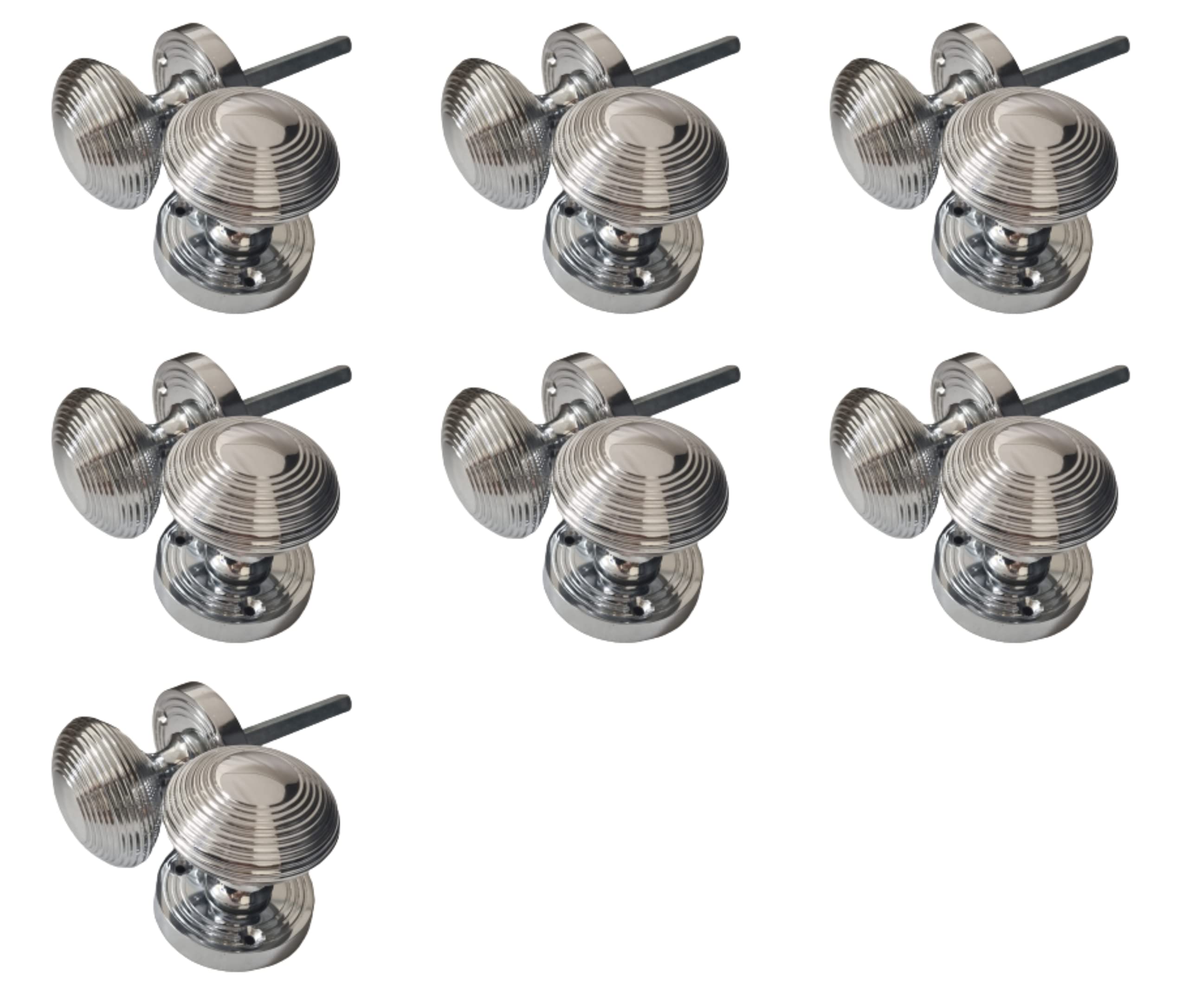 Haven Heritage ® Internal Ribbed Round Sprung Mortise Door Knob in Polished Chrome - Rose Diameter Approx 56mm 7 x Pairs