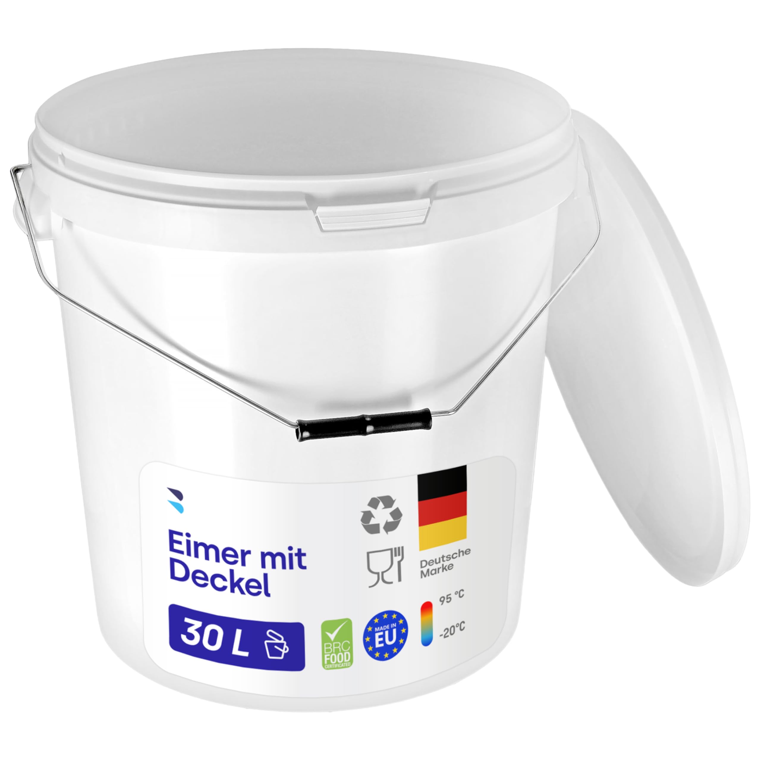 BenBow - Cubo con Tapa, 5 x 30 litros Color Blanco - Apto para Alimentos Estable hermético a Prueba de Fugas Inodoro - Recipiente de plástico con Mango de Metal - vacío - contenedor de - Domicilio