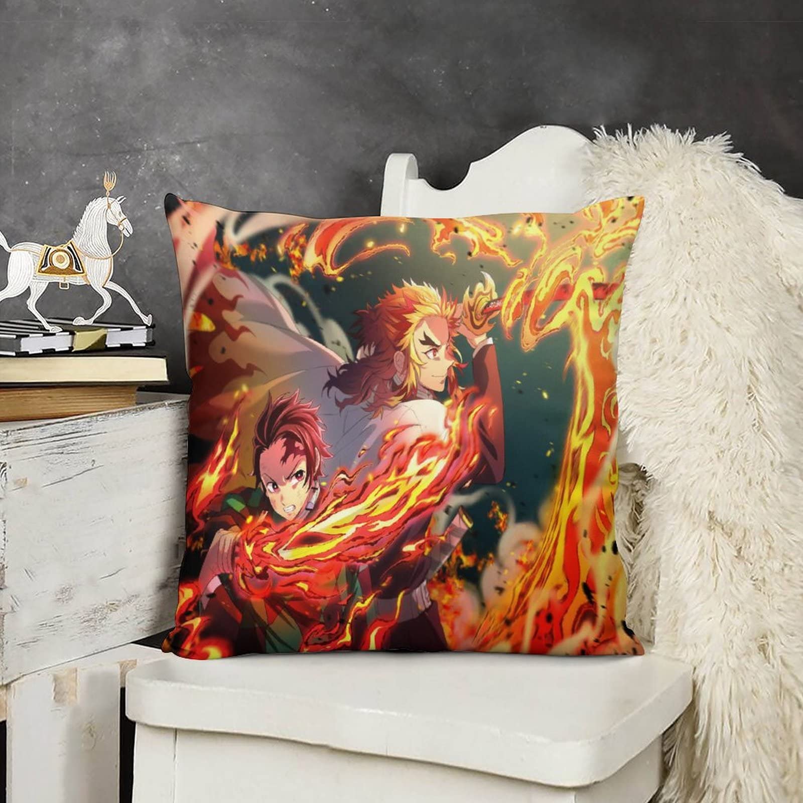 鬼滅の刃 - 鬼滅の刃☆煉獄杏寿郎枕カバー：43×63㎝／ピローケース Amazon｜煉獄杏寿郎 3 枕カバー クッションカバー 抱き枕カバー