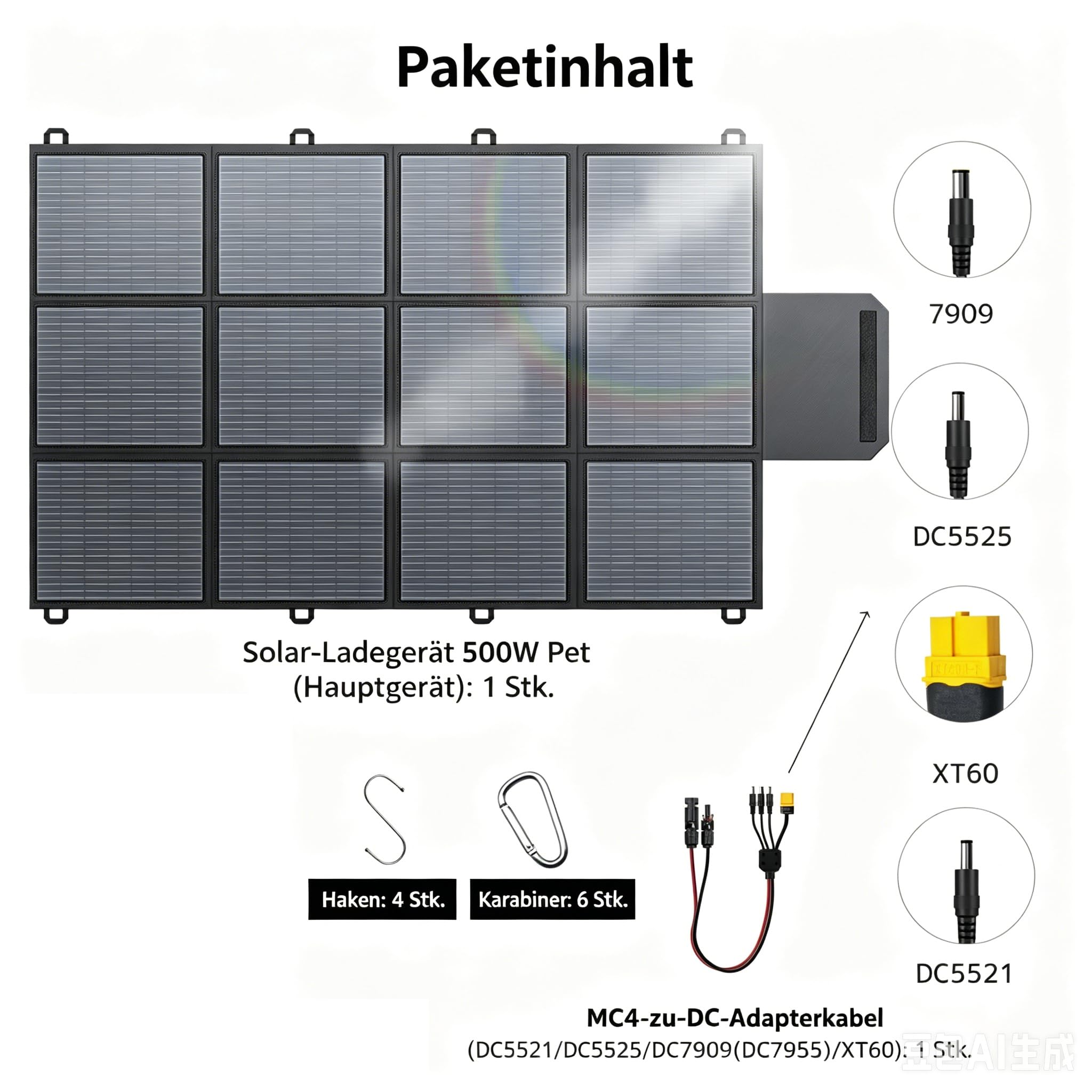 Faltbares Solarpanel 500W Solar-Ladegerät IP67 Wasserdicht und Staubdicht Hohe Ausgangskonversionseffizienz 22.5% Tragbares Ladegerät Solarstrom Solarpanel Camping Outdoor Notstromversorgung