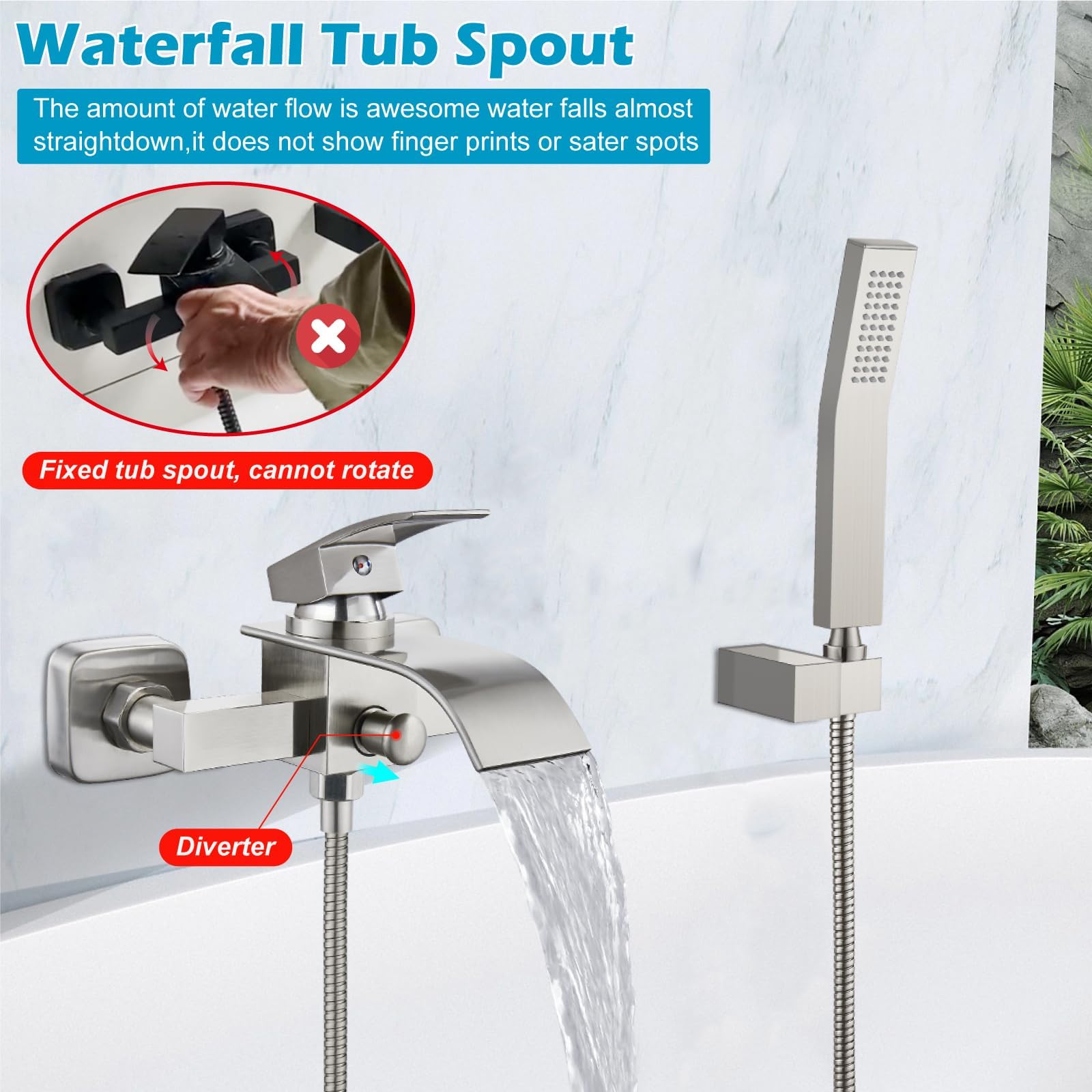 Midanya Rubinetto per vasca da bagno a parete con spray portatile, nichel