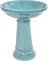 Sunnydaze Calais 25" Jade Green Ceramic Bird Bath - Frost & UV-Resistant Outdoor Pedestal for Garden, Patio