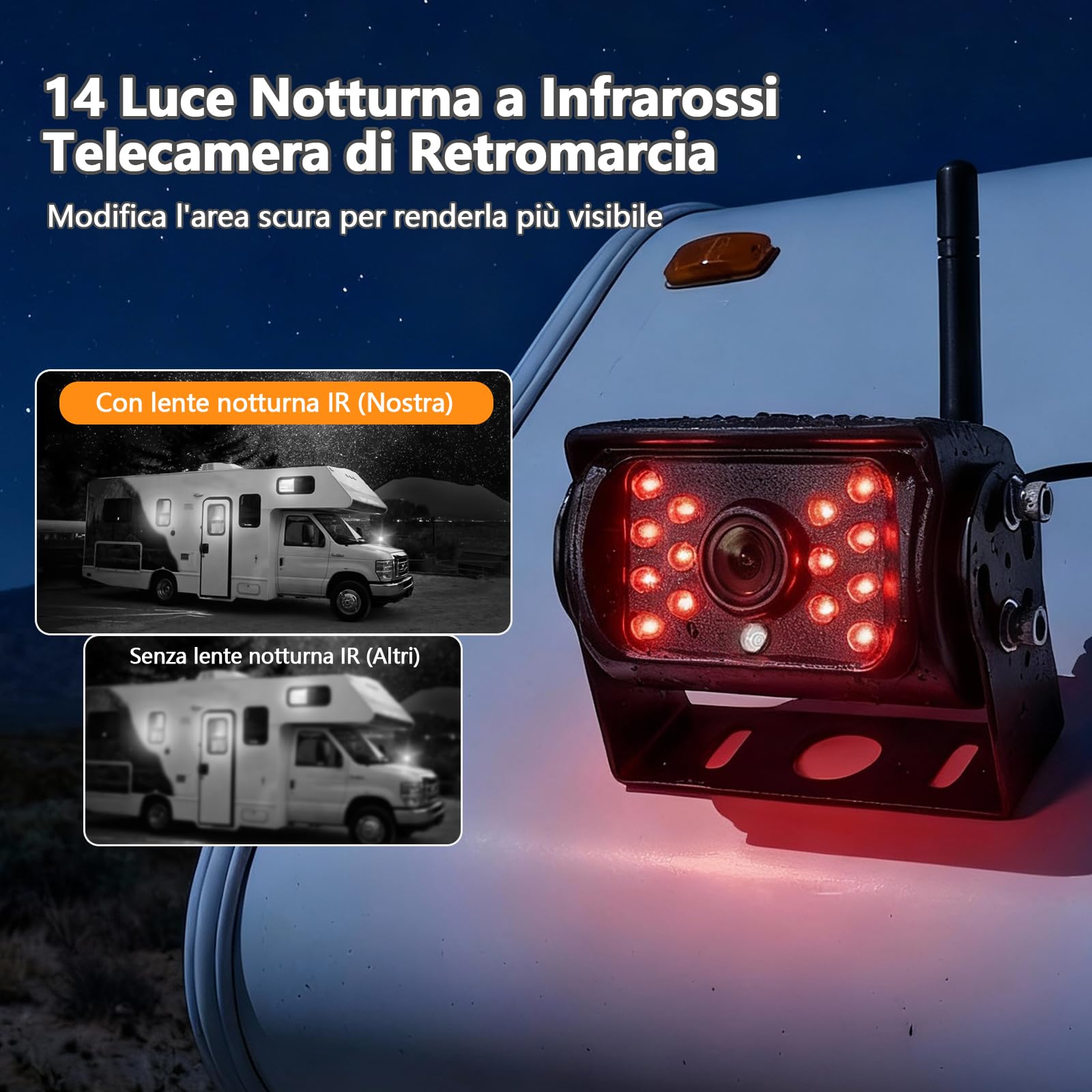 Telecamera Posteriore Senza Fili 7 Pollici 1080P Monitor con Impermeabile IP69, IR Visione Notturna, Grandangolare 170°, Telecamera di Retromarcia per Camper, Camion, Roulotte(VE-7C)