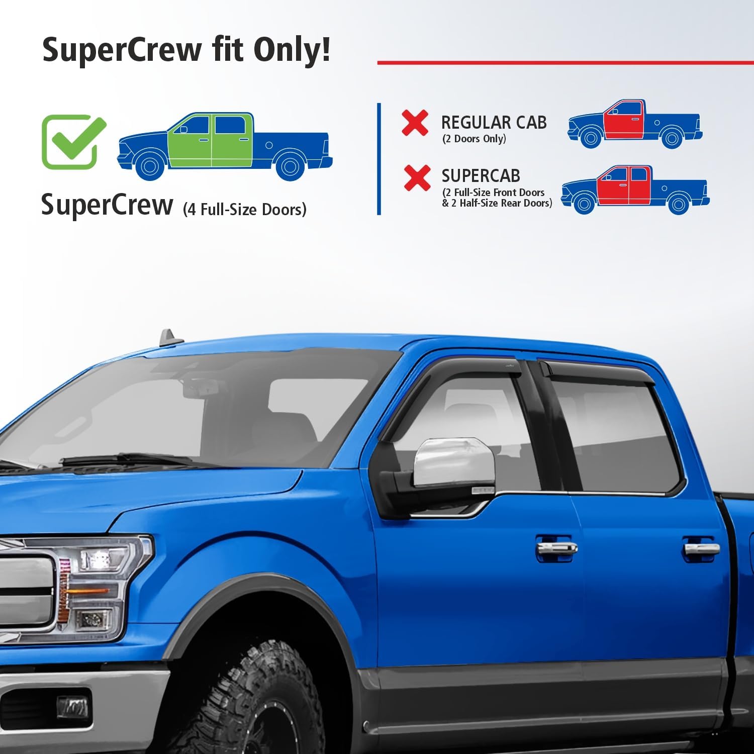 Goodyear Shatterproof Window Deflectors for Ford F150 2015-2026 SuperCrew, Tape-on Rain Guards, Window Visors, Vent Deflector Visor, Car Accessories, 4 pcs. - GY008885