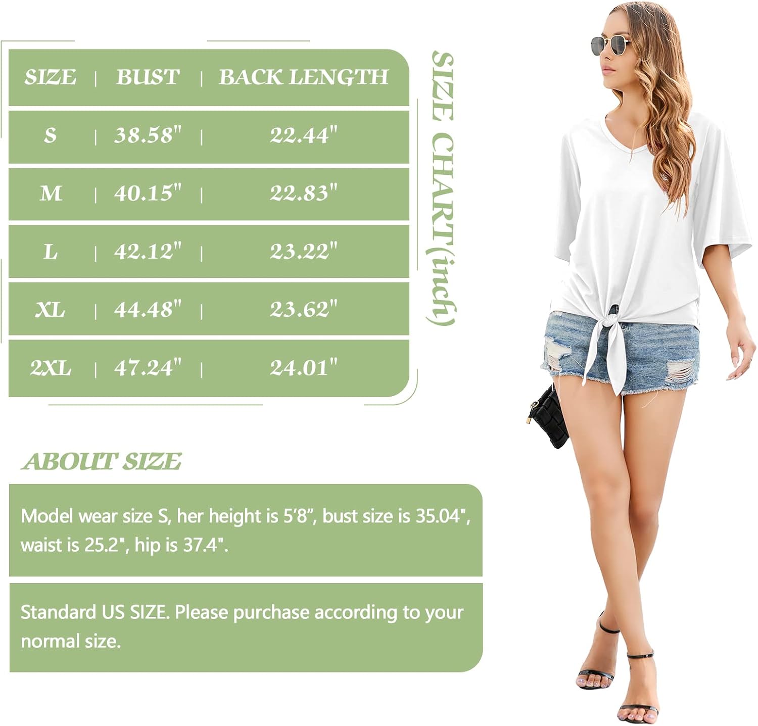 SUEANI Women's Tie Front Tops Summer V Neck 3/4 Bell Sleeve Twist Knot Shirt - Image 6