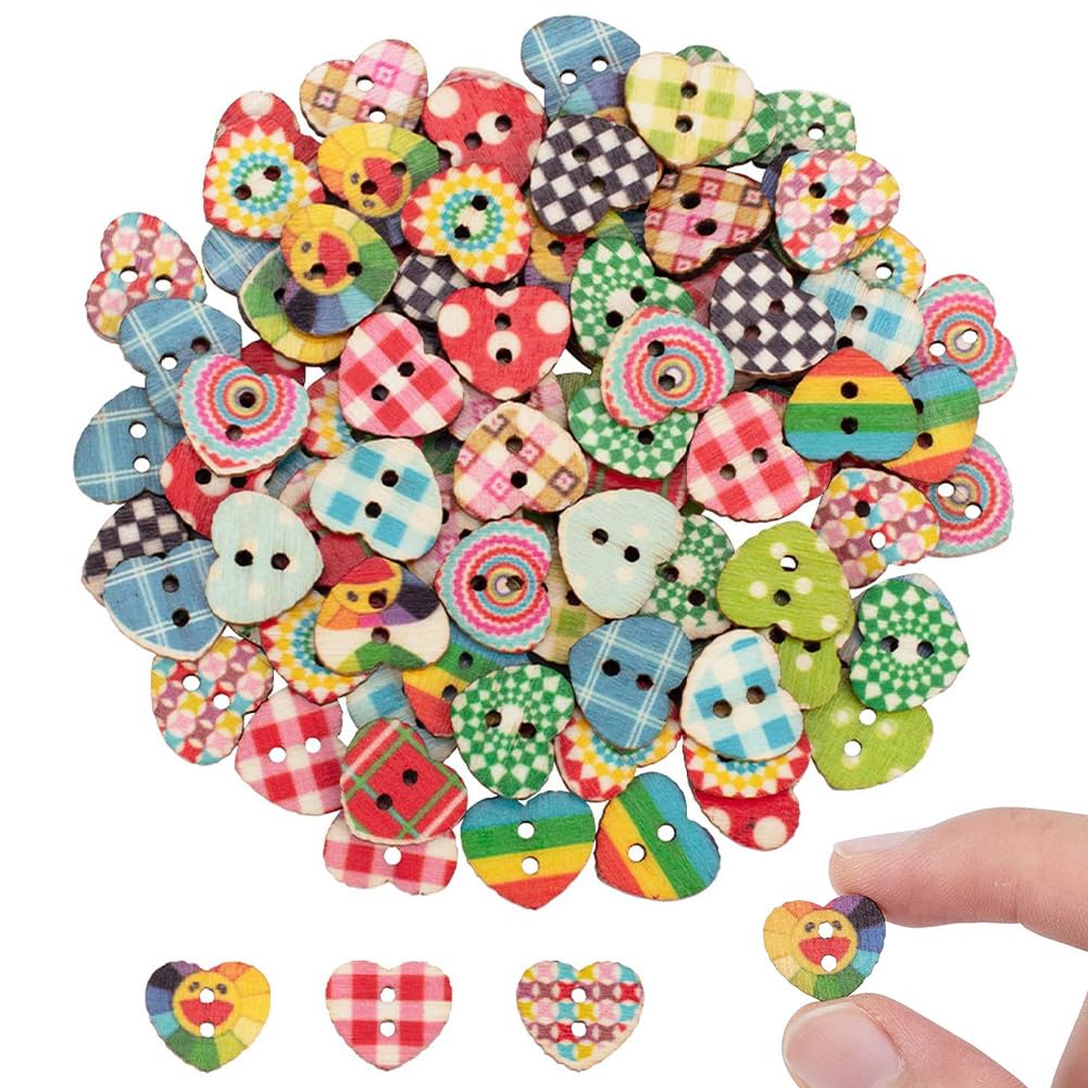 Boutons en bois mixed color heart PH PandaHall pour remplacer facilement des fixations de vêtements
