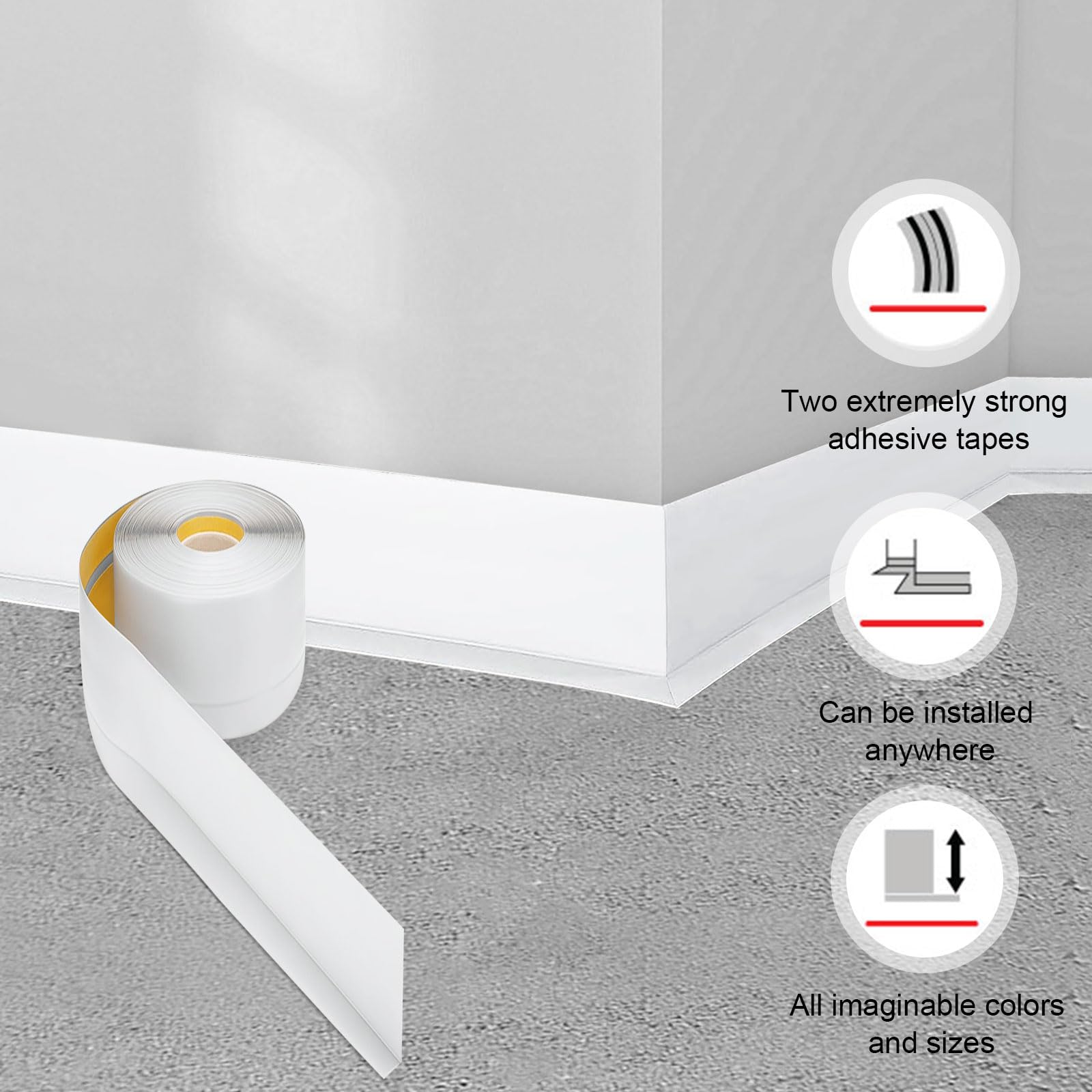 Rodapies Blanco Autoadhesivo, Rodapie PVC 80mm x 20 mm x 3m Zocalo Cocina, Flexible Rodapie Rodapies Cocina y Baño (Blanco)