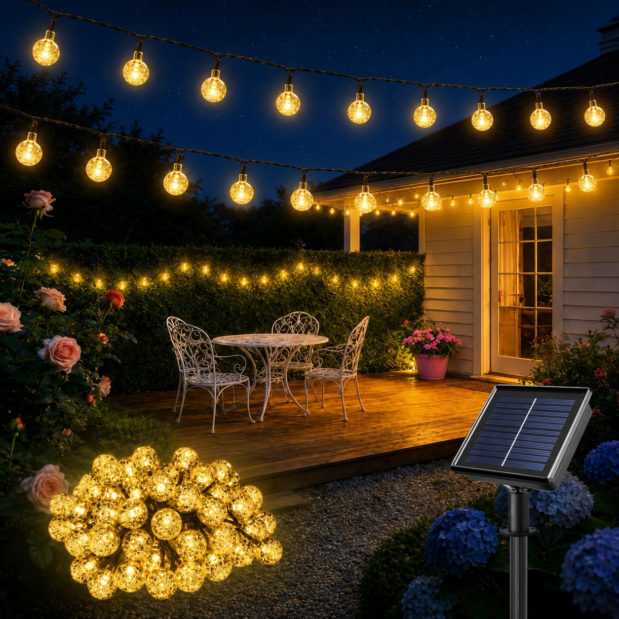 HeiPard Solar Garden Lights Outdoor, 17M/56ft 100 LED String Lights Waterproof Solar Powered Crystal Ball Fairy Lights 8 Modes for Garden Patio Yard Home Wedding Party Festival Decoration (Warm White)
