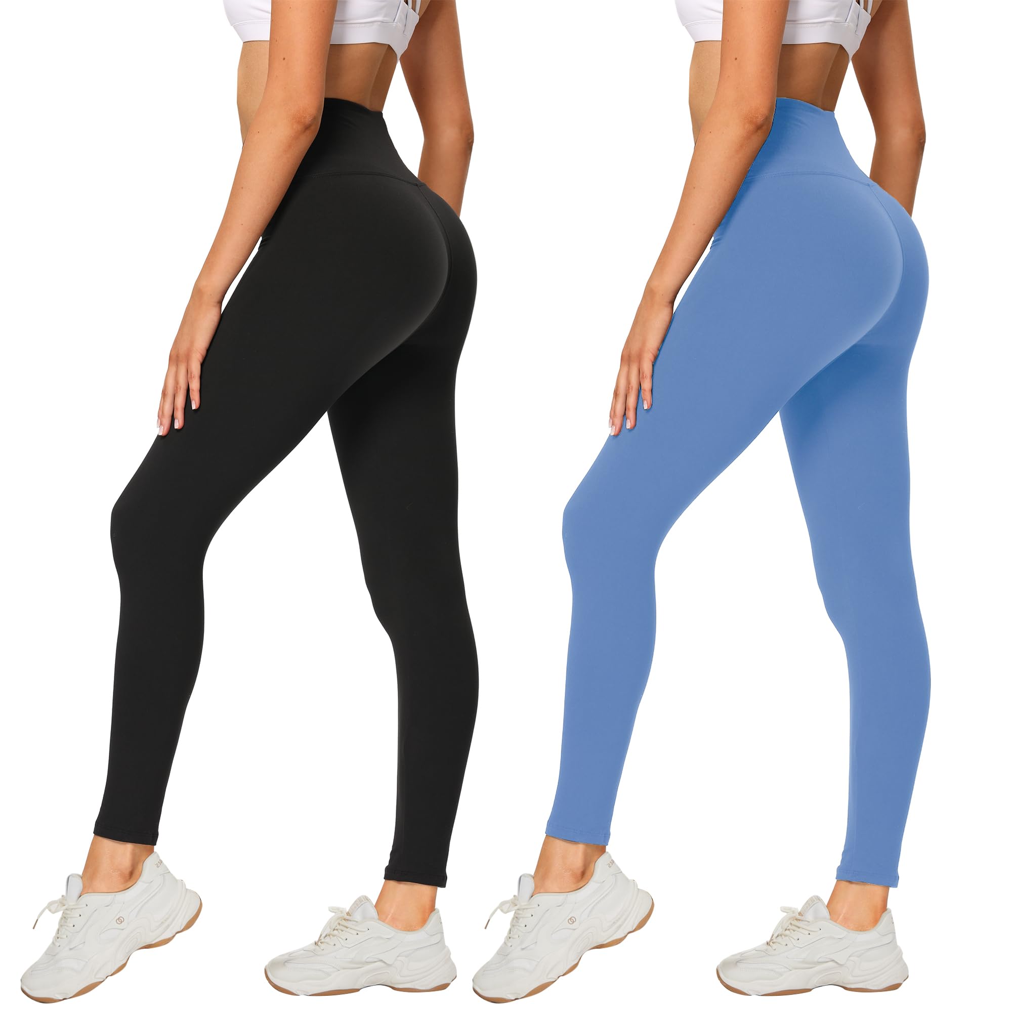 AMIYOYO 2er Pack Leggings für Damen High Waist Leggins Blickdicht Elastische Bauchweg Hosen Weiche Sporthose für Yoga Fitness Outdoor Freizeit