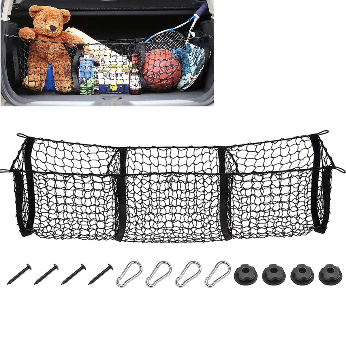 3-Pocket Car Boot Net for Skoda Octavia Mk4 NX 2020-2026 Cargo Organiser