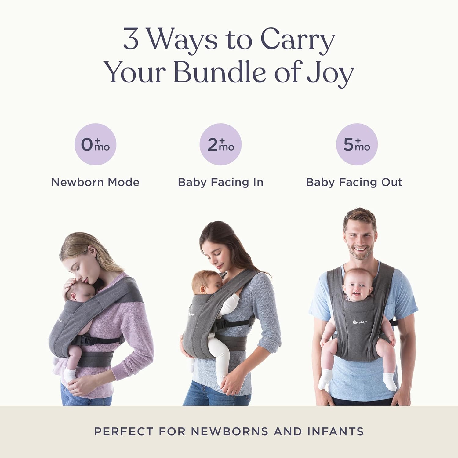 Ergobaby Embrace Baby Carrier Newborn to Toddler - Breathable Baby Carriers for Summer - Cozy Essentials (7-25 Pounds), Ponte Knit, Heather Grey