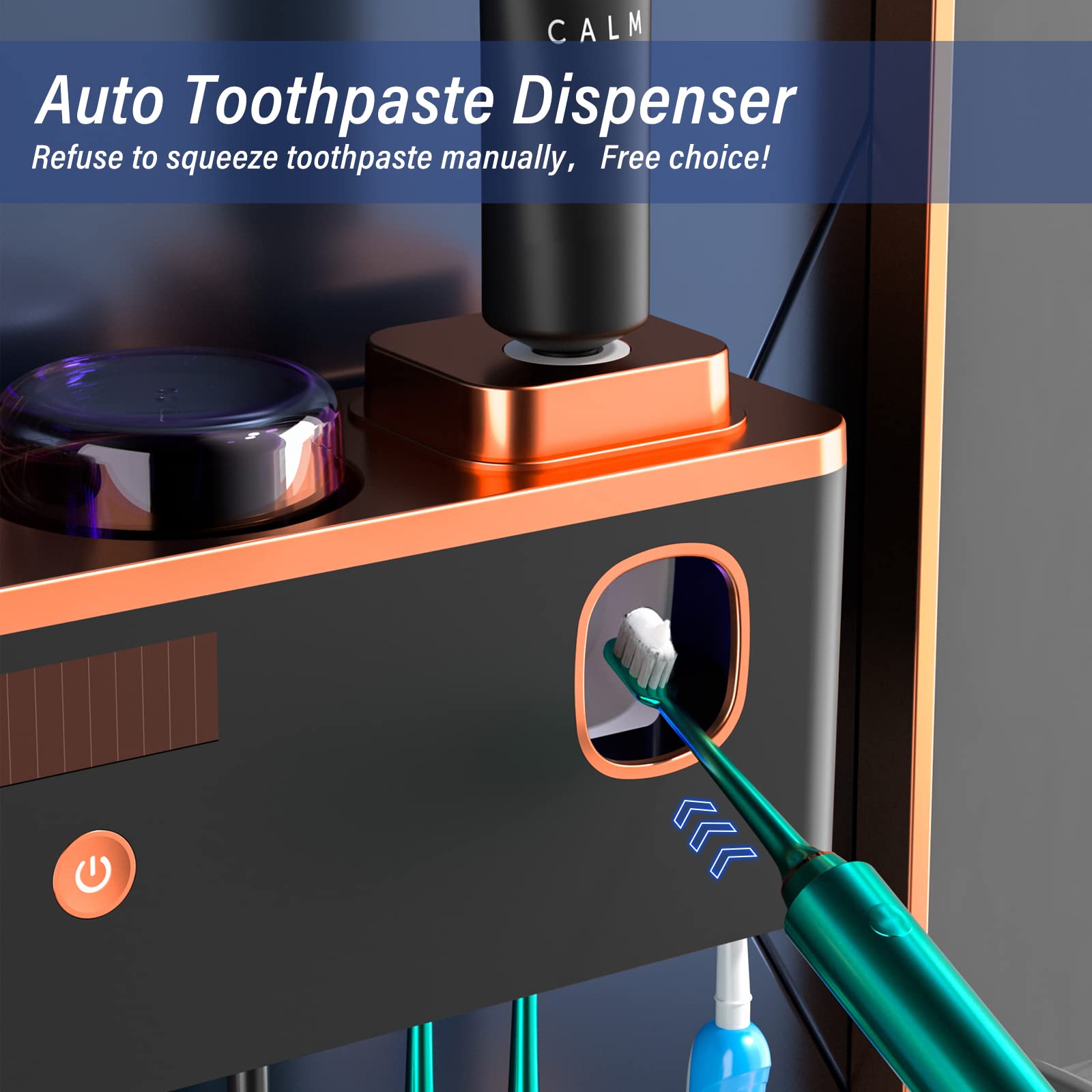 Toothbrush Holder Wall Mounted,Toothbrush Dispenser with Cleaning Function,Solar Charging, 3 Toothbrush Holder 3 Toothbrush Cups Can be Placed Towels, Bath Ball etc. Family Bathroom Organizer