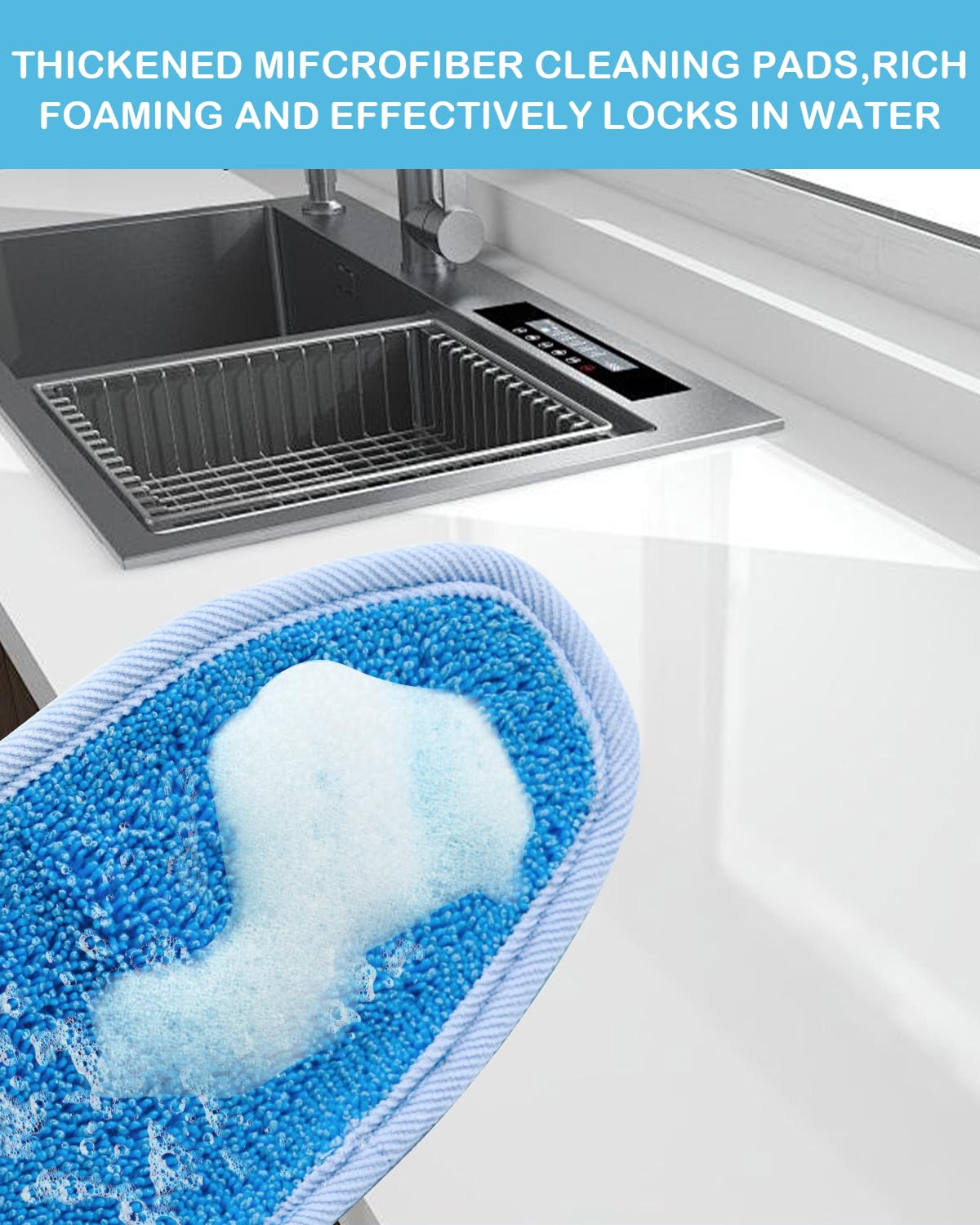 Dovcleing Non-Scratch Kitchen Dish Scrubber with Soap Control Dispenser Cleaning Dish Washer Kit for Kitchen and Household Cleaning, Includes 1 Soap Dispenser & 3 Refill Dishcloth Pads