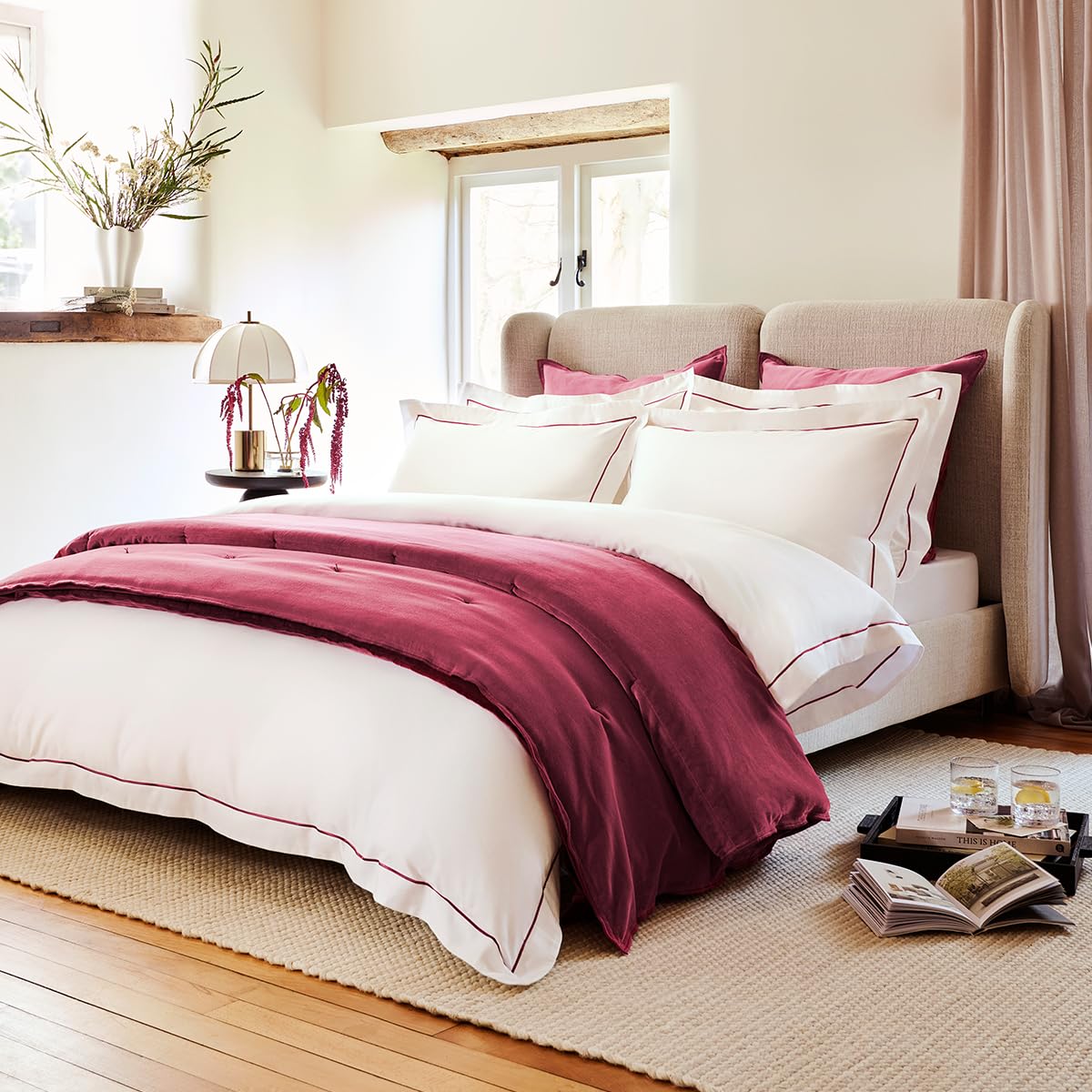 Christy Premium Sateen Super King Duvet Set | 500 Thread Count | Timeless Design | Super Soft and Silky Finish | Fuchsia โ image 1