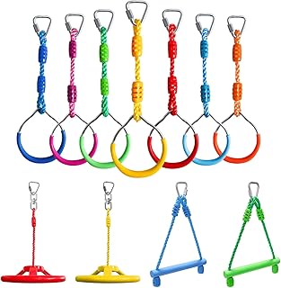Rainbow Craft Ninja Warrior Obstacle Course Accessories Ninja Kids Outdoor Play - 7pc Ninja Rings, 2pc Swing Trapeze Wheels & 2pc Ninja Monkey Bars - Without Ninja Warrior Slackline