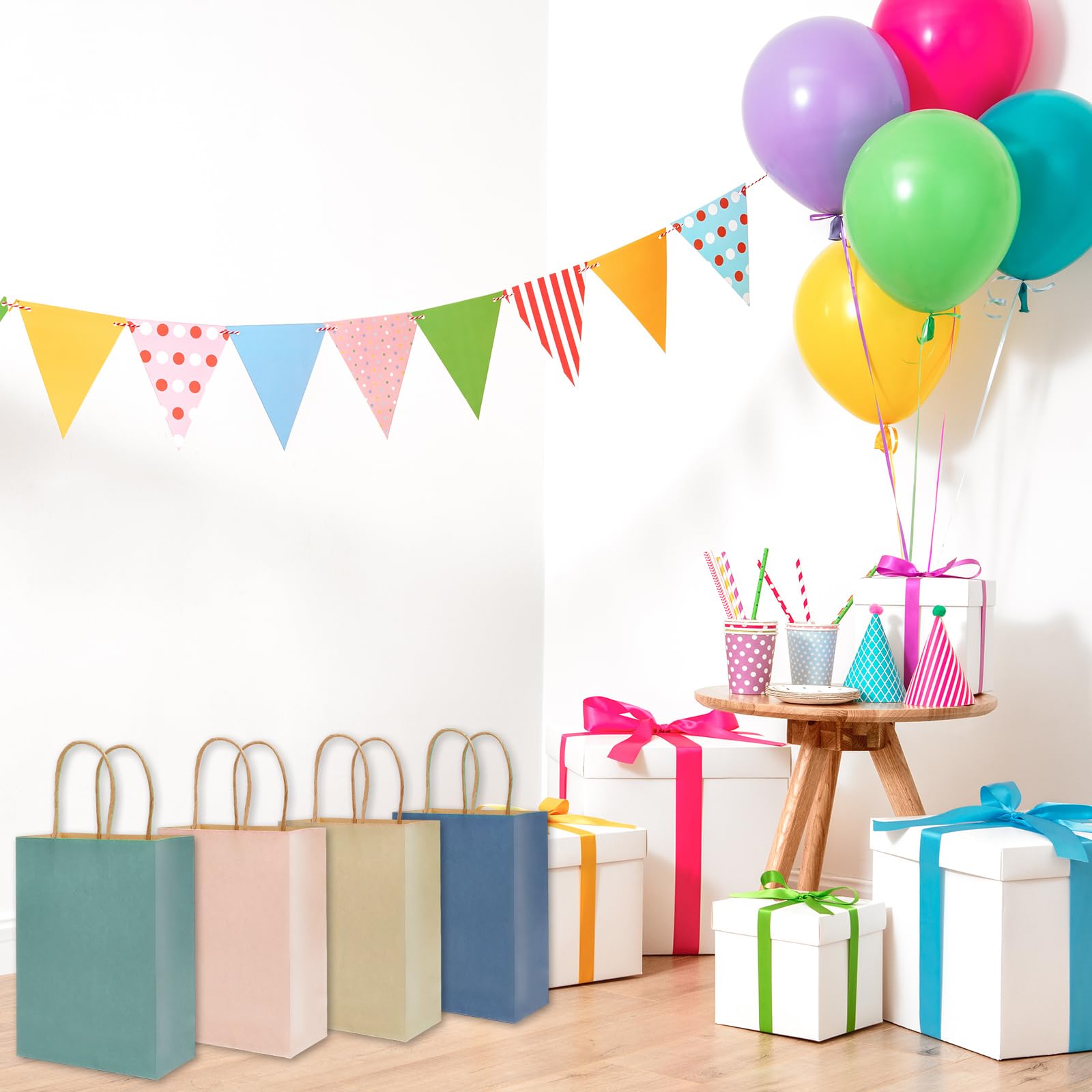 JarThenaAMCS 36 Stück Boho-Kraftpapiertüten, neutrale Farben, Geschenktüten mit Griffen, Vintage-Leckerli-Tüten, Süßigkeiten-Beutel für Hochzeit, Babyparty, Geburtstag, Party, Gastgeschenk