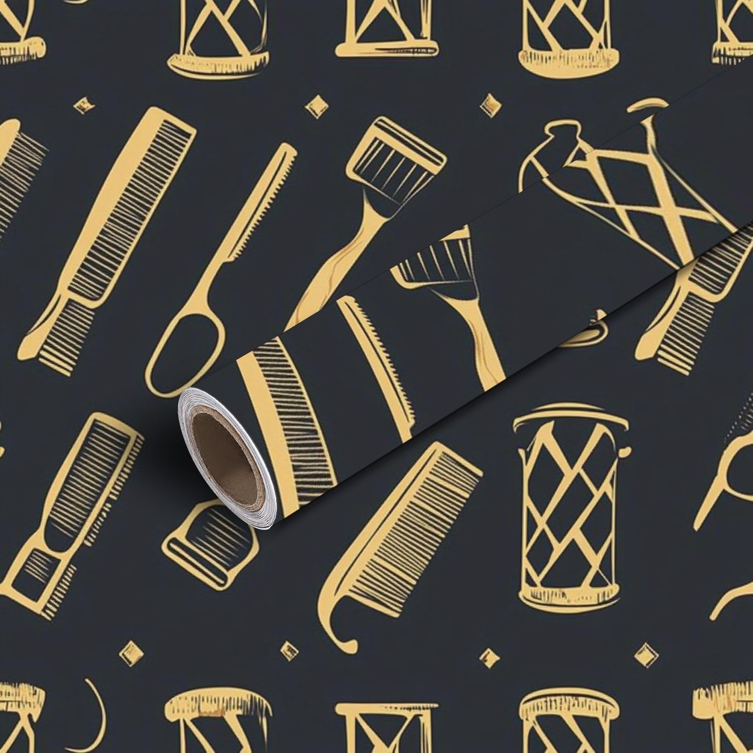 17.7"x118" Peel and Stick Wallpaper Barbershop Seamless Pattern Pole Hairdressing Scissors Contact Paper Self Adhesive Wallpaper Removable Wall Mural Wall Sticker for Bedroom Kitchen