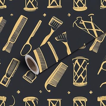 17.7"x118" Peel and Stick Wallpaper Barbershop Seamless Pattern Pole Hairdressing Scissors Contact Paper Self Adhesive Wallpaper Removable Wall Mural Wall Sticker for Bedroom Kitchen