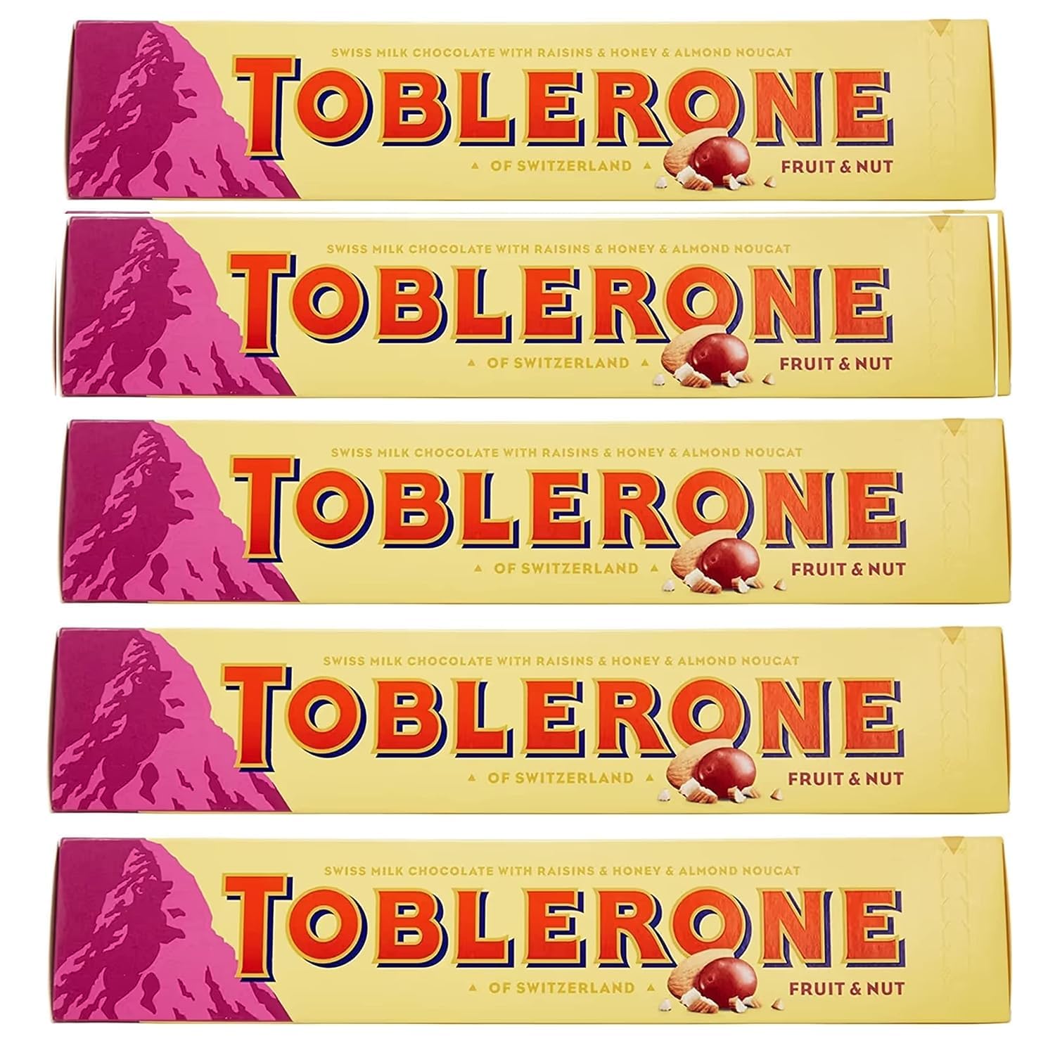 Toblerone Switzerland Swiss Fruit & Nut With Raisins Honey & Almond Nougat Chocolate Candy Bar, 100gm (Pack Of 5) (B0CGLJXMCV) Amazon Price History, Amazon Price Tracker
