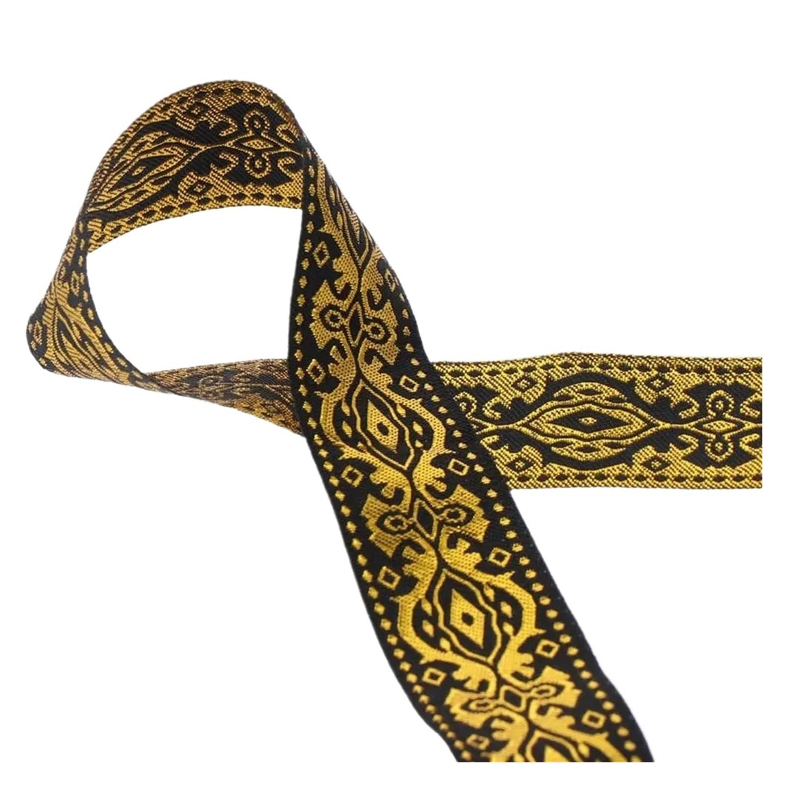 Galon jacquard de 1,3 pouce ruban d'ornementation noir et or pour finition de luxe