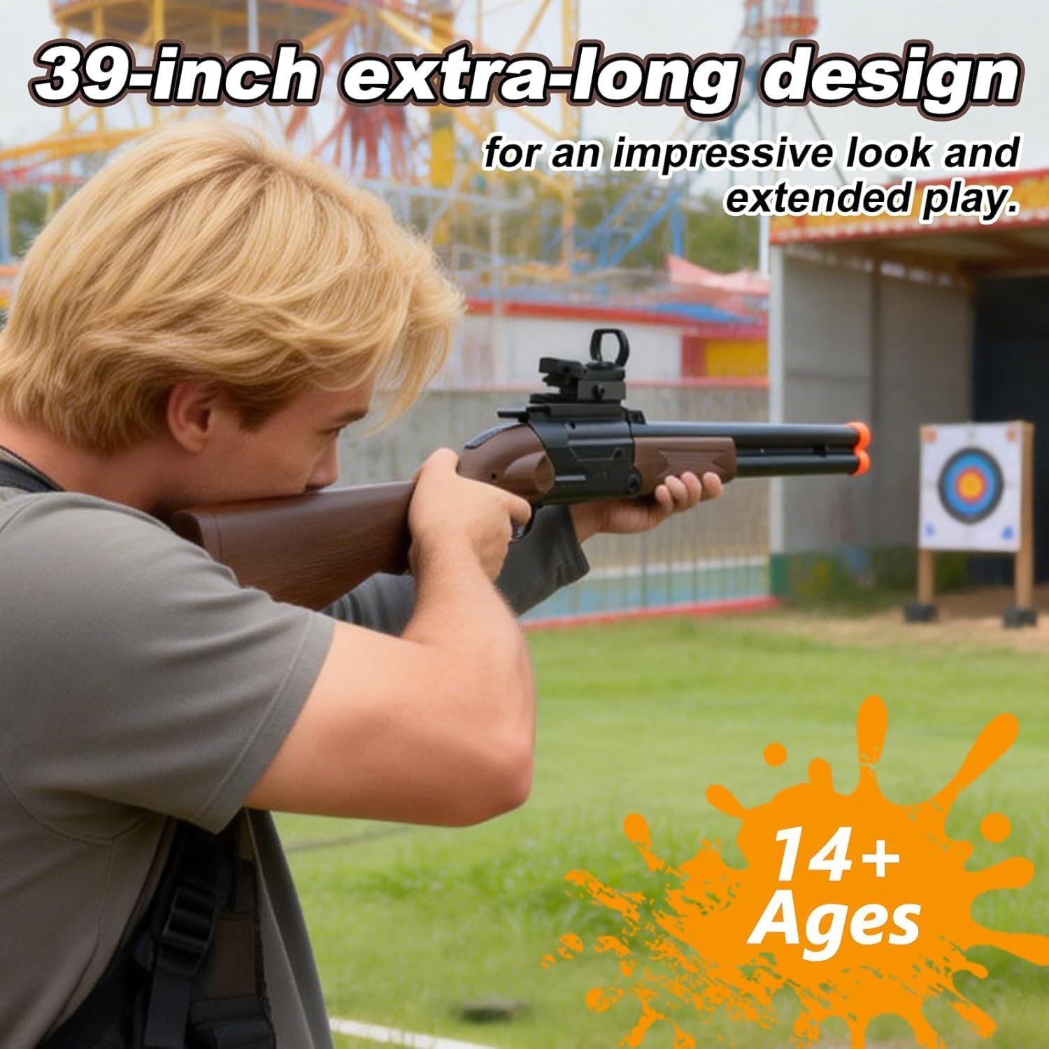 39" Double Barrel Soft Bullet Shotgun Foam Dart Blaster – Shell Ejection Design with Scope Weighted Stock, Manual Loading Soft Dart Shooter for 14+ Years Old