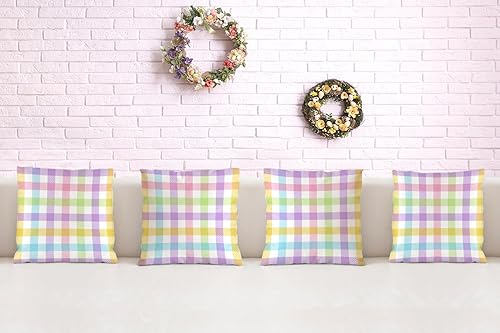 Miniatura 2 de Nepnuser Juego de 4 fundas de almohada a cuadros de búfalo de Pascua de 18 x 18 pulgadas, decoración de fiesta de primavera para cama, sofá,