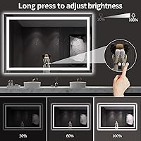 Vista 4 de LOAAO Espejo de baño LED de 60 x 40 pulgadas con luces, antiniebla, regulable, retroiluminado + iluminado frontal, espejo de tocador de baño