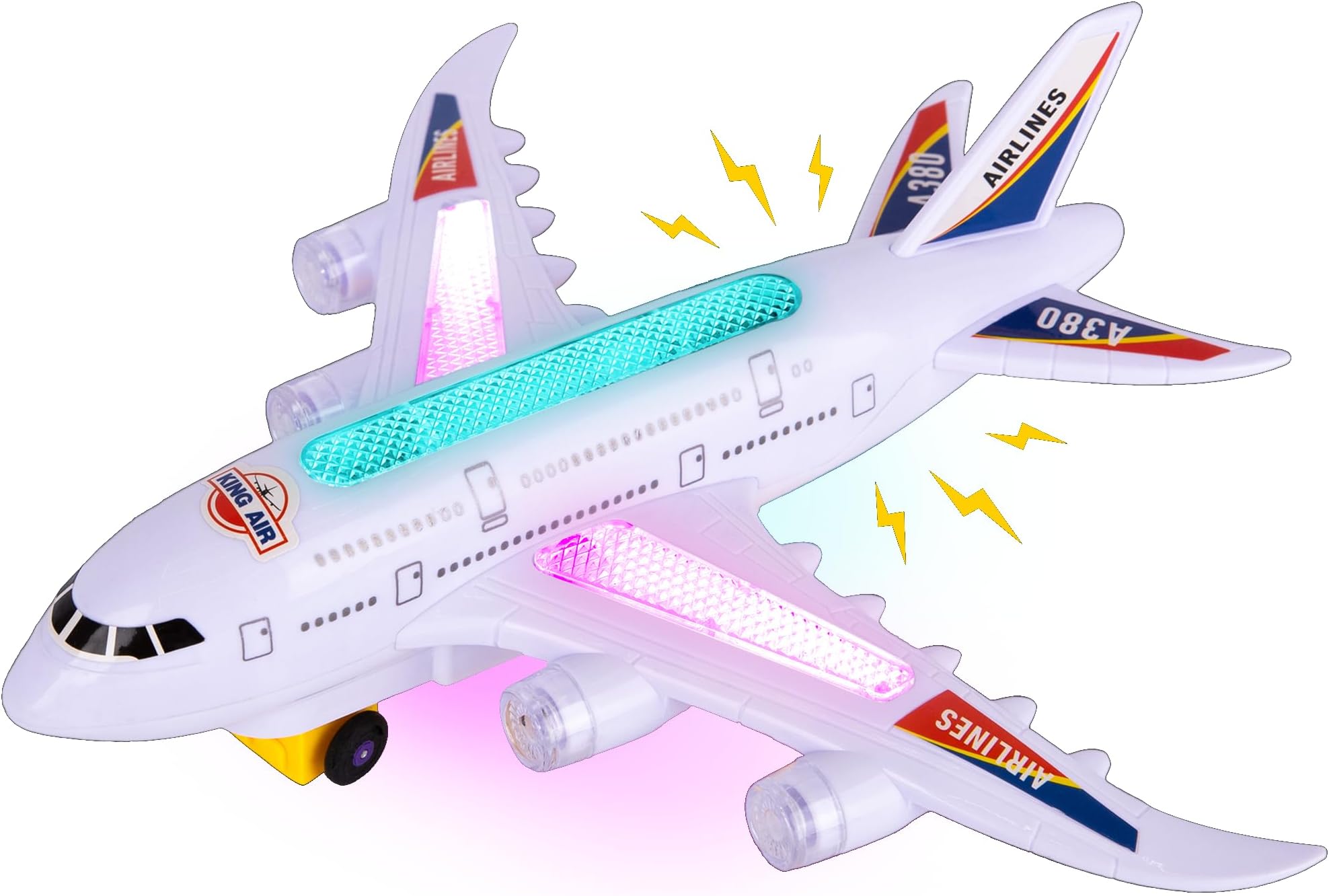 ArtCreativity Light-Up Airplane Toy with Bump & Go Action, Flashing LED Lights & Takeoff Sounds – Kids Airplane Toy with Moving Wheels – Fun Birthday Gift for Boys & Girls Ages 3-8