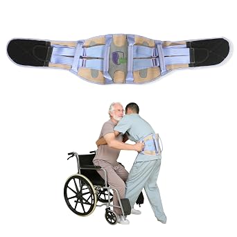 Caregiver Gait belt with 4 Handles - Lower Back Pain Relief Lumbar Support Belt, Breathable Elastic Compression Band, 3 Replaceable Pads for Patient Transfer & Fall Prevention M
