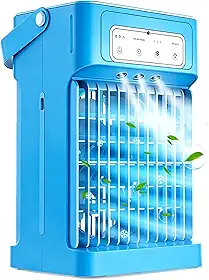 Ar condicionado portátil, 3 velocidades, 3 configurações de névoa, tanque de água de 1,134 g, temporizador e luzes ambientais, ar condicionado portátil, mini refrigerador de ar condicionado pequeno