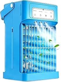 Ar condicionado portátil, 3 velocidades, 3 configurações de névoa, tanque de água de 1,134 g, temporizador e luzes ambientais, ar condicionado portátil, mini refrigerador de ar condicionado pequeno