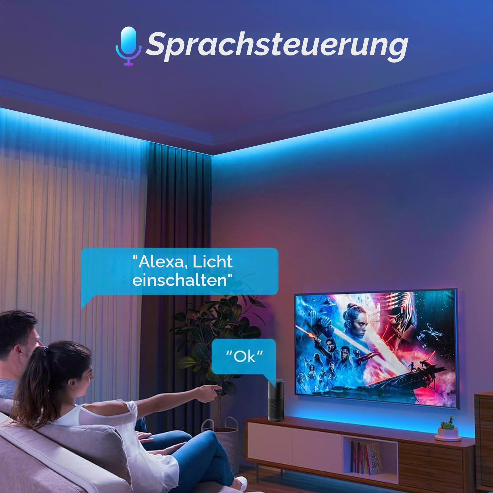RGB Cob Led Strip 10m, Wlan Cob RGB LED Streifen Alexa mit Fernbedienung, 576 Leds/M, led Lichtband LED Selbstklebend Lichtleiste 24V Kompatibel mit Alexa Google Home