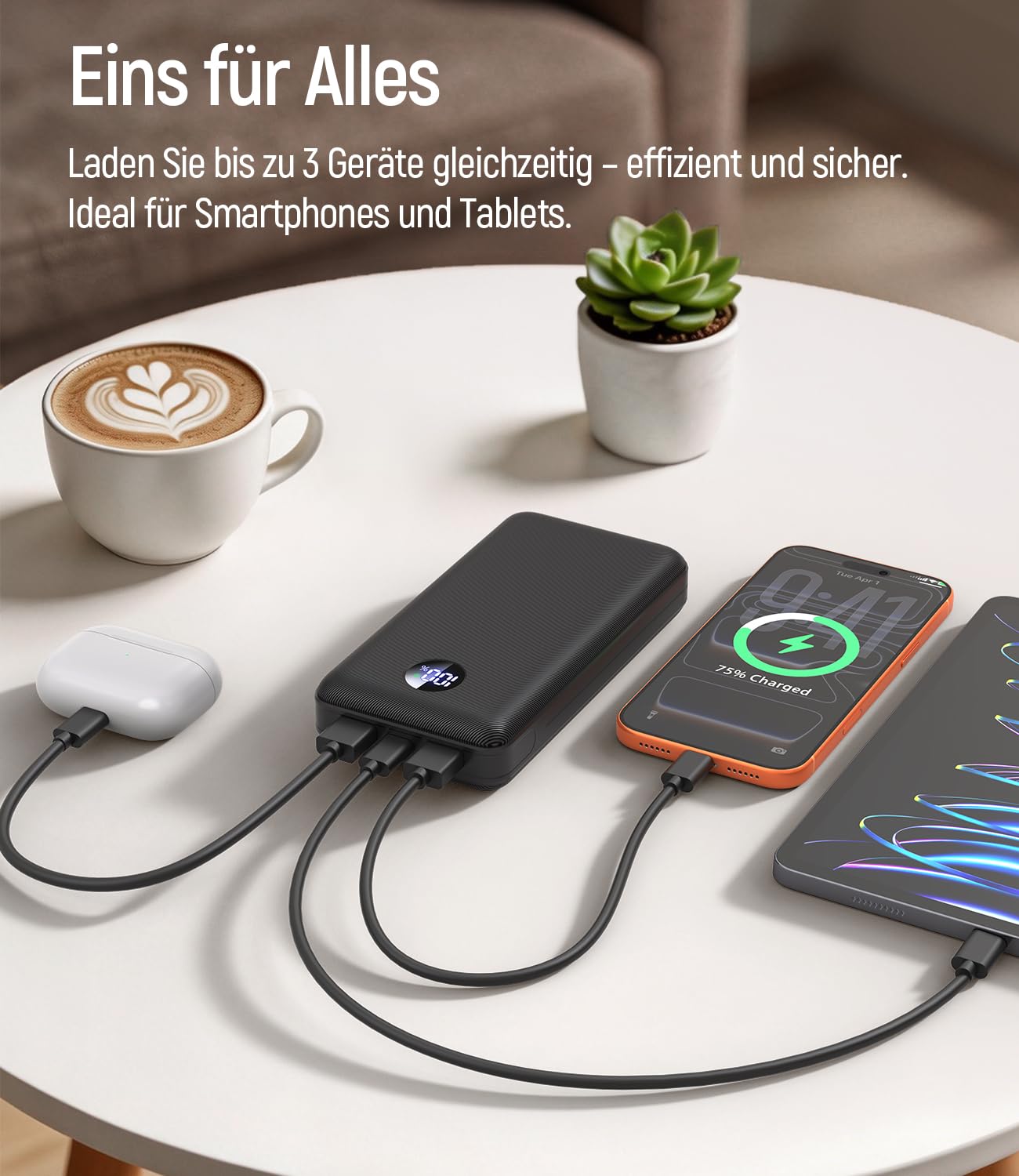 Powerbank 26800 mAh, 22,5 W, funzione di ricarica rapida, batteria esterna con 3 uscite (USB-C 20 W PD 3.0 & QC 3.0 USB-A), approvato per aerei, caricabatterie compatto per iPhone 17, 16, 15, Samsung