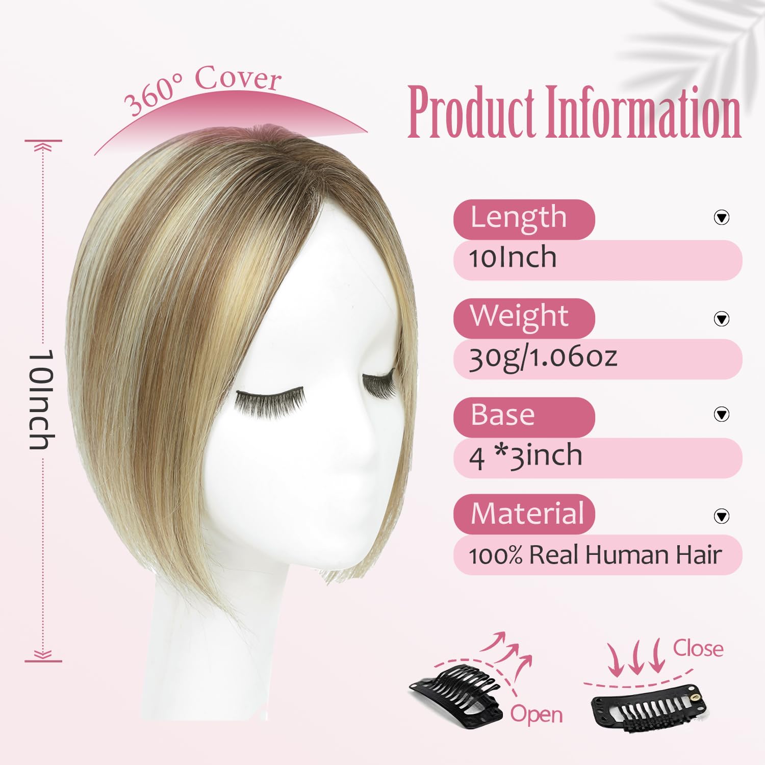 Hair Toppers for Women Upgrade Swiss Lace Base Human Hair Topper with No Bangs 360°3D Cover Fake Bangs Hair Topper with Thinning (Ombre Light Brown with Blond Highlight)