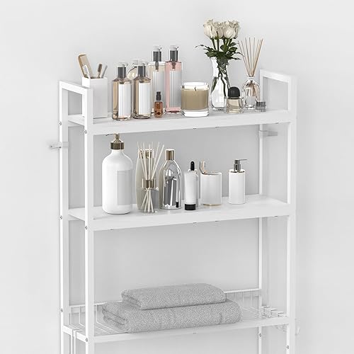 Miniatura 6 de NOVIMANGO Organizador de baño de 3 niveles para colocar sobre el inodoro, estante de almacenamiento independiente para el baño, ahorrador de espacio